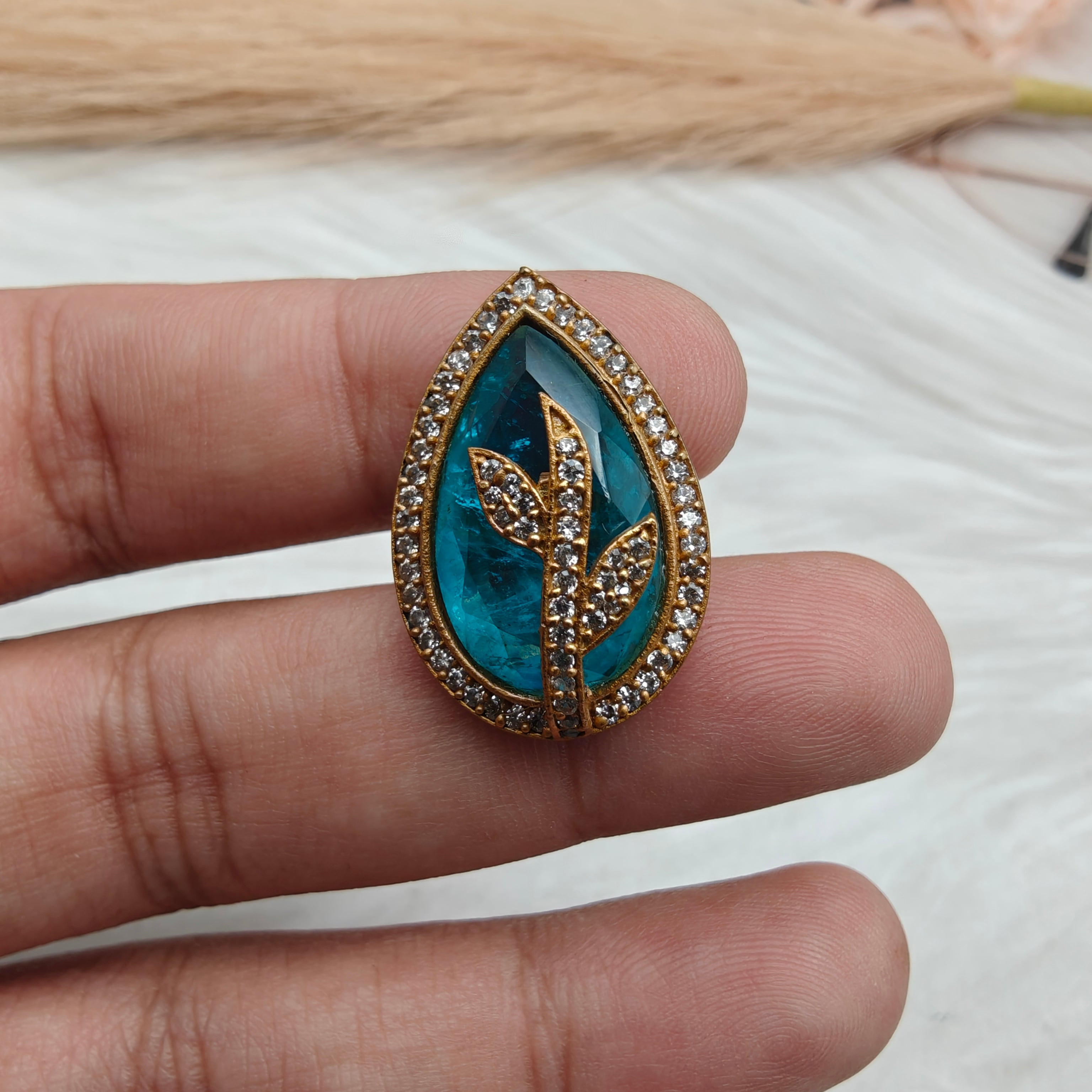 Leaf Adjustable Doublet Ring- Turquoise