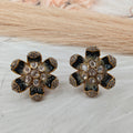Chitra Italian Meena and Moissanite Studs- Black and Cream