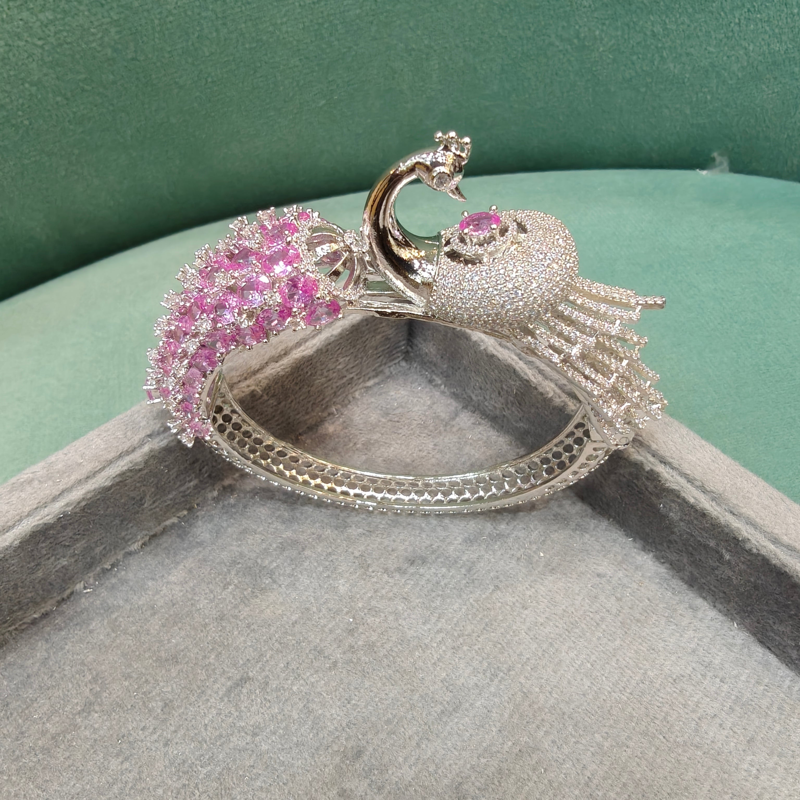 Mayura 3D Layer Openable Bracelet (Silver Finish)- Pink