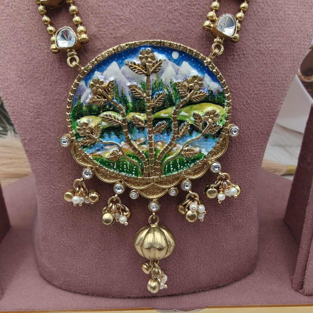 Tanjore Handcrafted Brass Fusion Amrapali Necklace Set - Multi 3