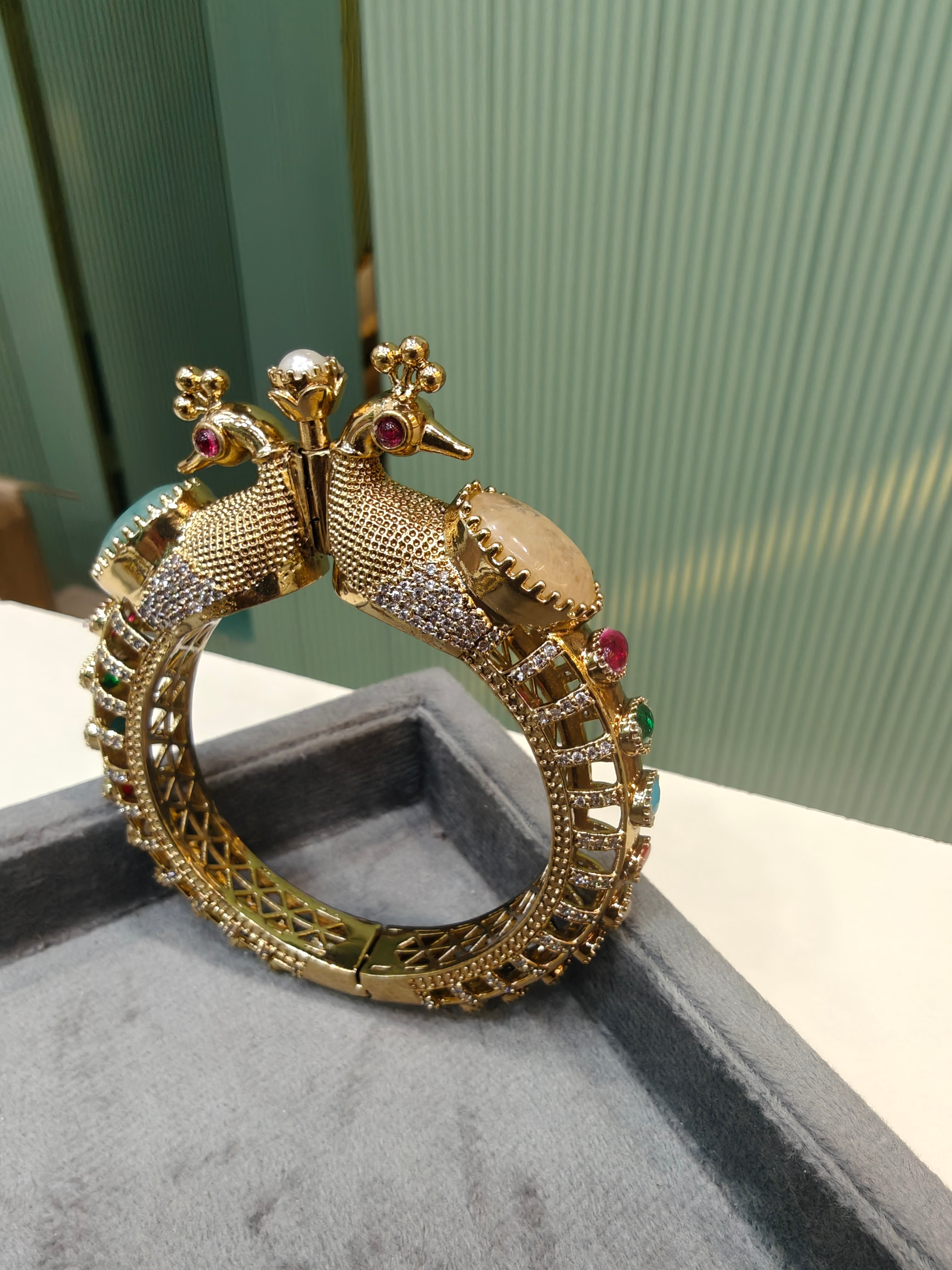 Noreen Sabyasachi inspired openable Kangan - Aquamarine and Yellow beige