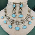Kalindi Designer Statement Necklace Set- Sky Blue