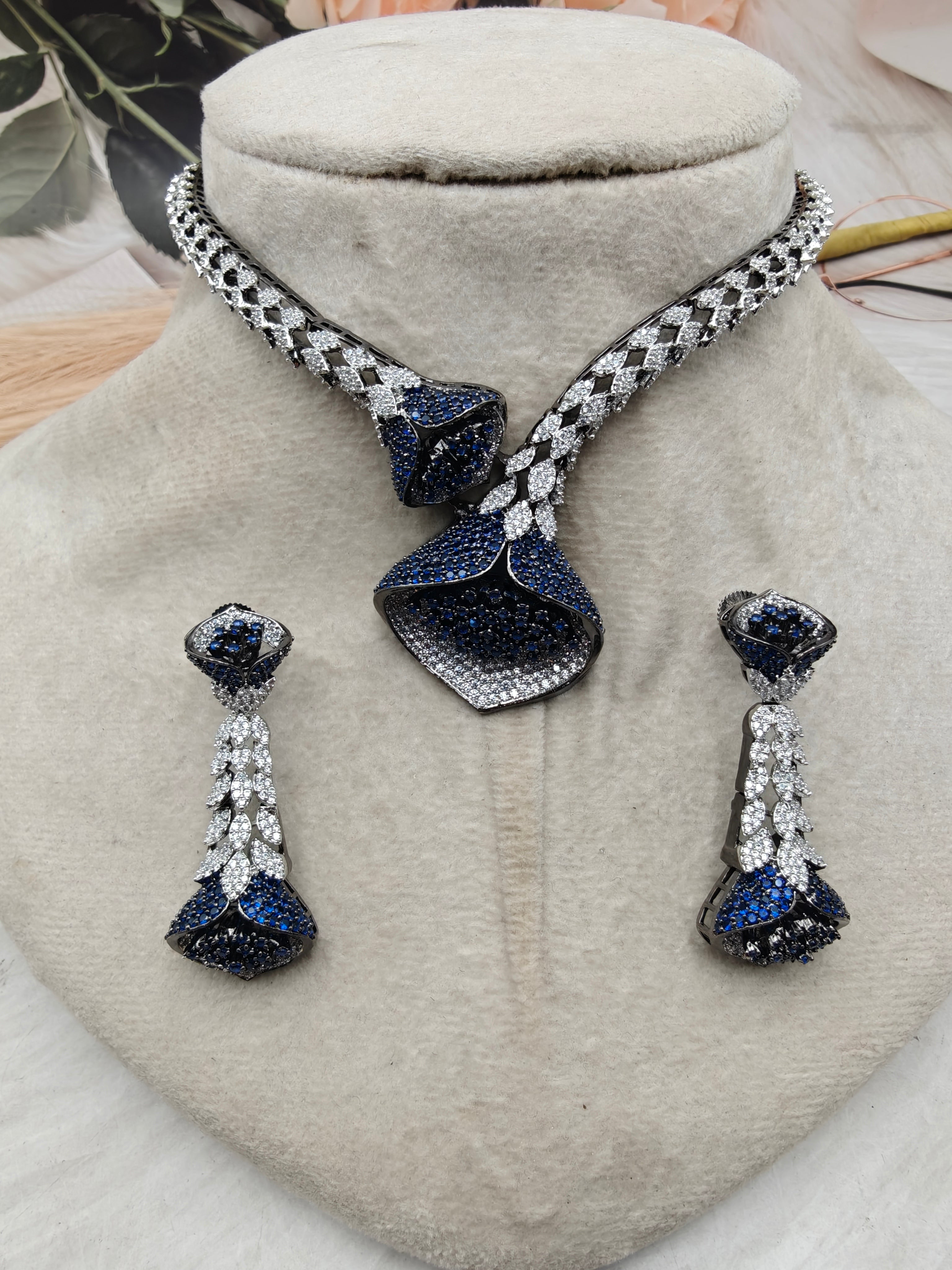 Marina Invisible Setting AD Celebrity Inspired Statment Hasli Set- Blue