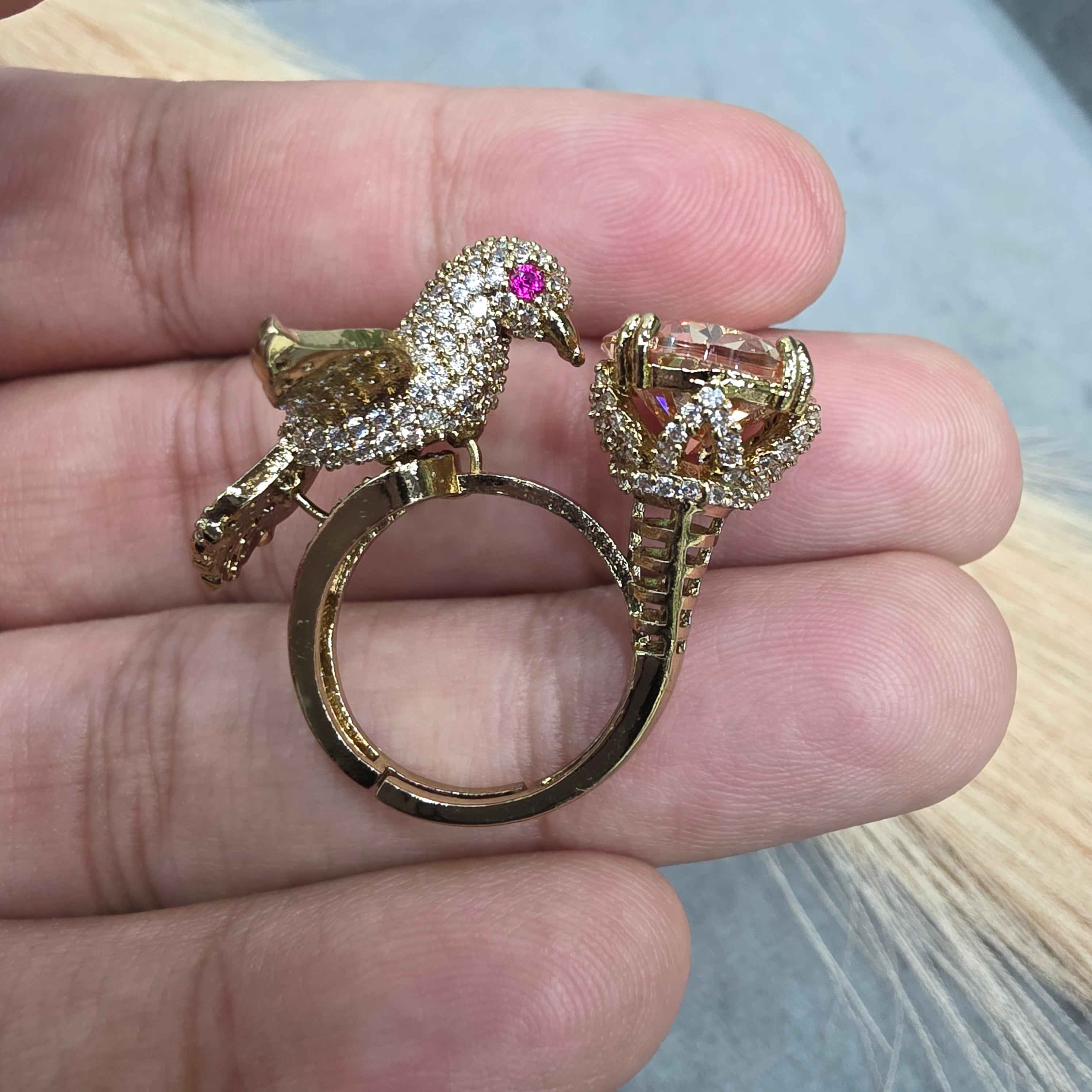 Arohi Bird Adjustable Ring- Champagne