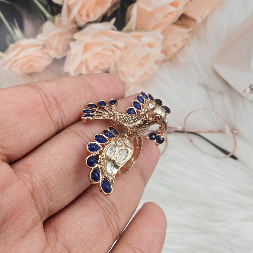 Bird Moissanite Adjustable Ring- Blue