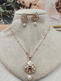 Vaidehi Silver Foil Polki Pendant Set (Carat Plating)- Green