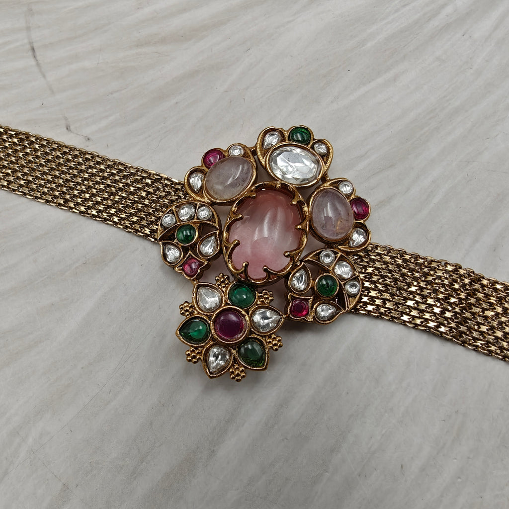 Shakuntala Jadtar Kundan Multi Gemstone Chain Bracelets -