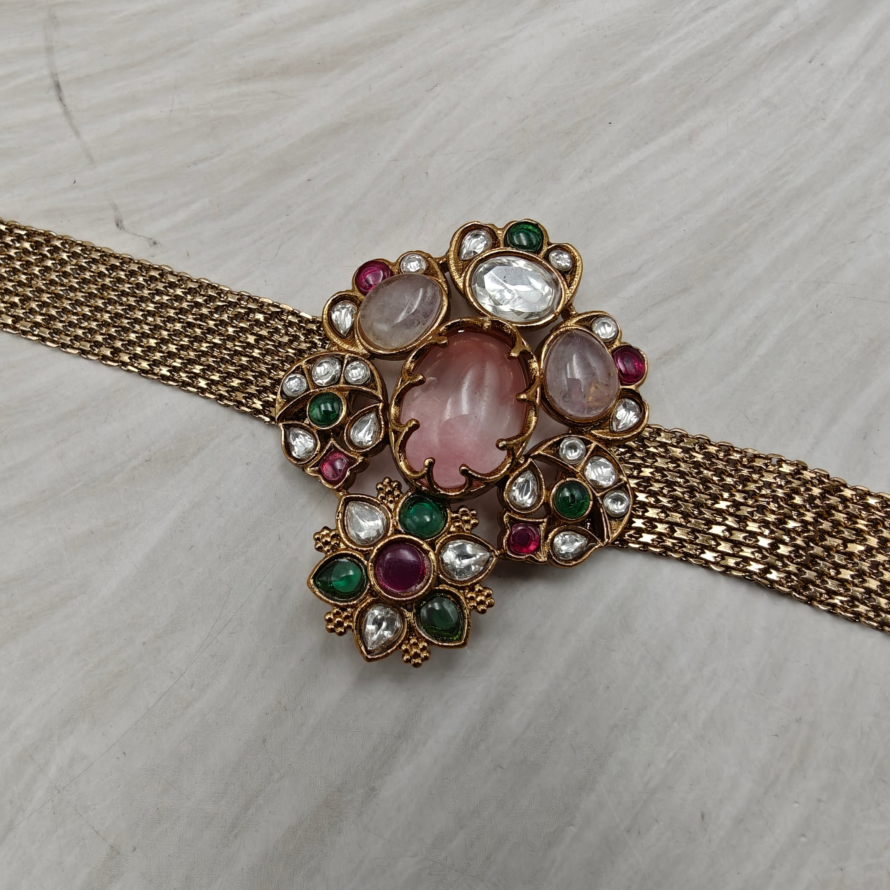 Shakuntala Jadtar Kundan Multi Gemstone Chain Bracelets -