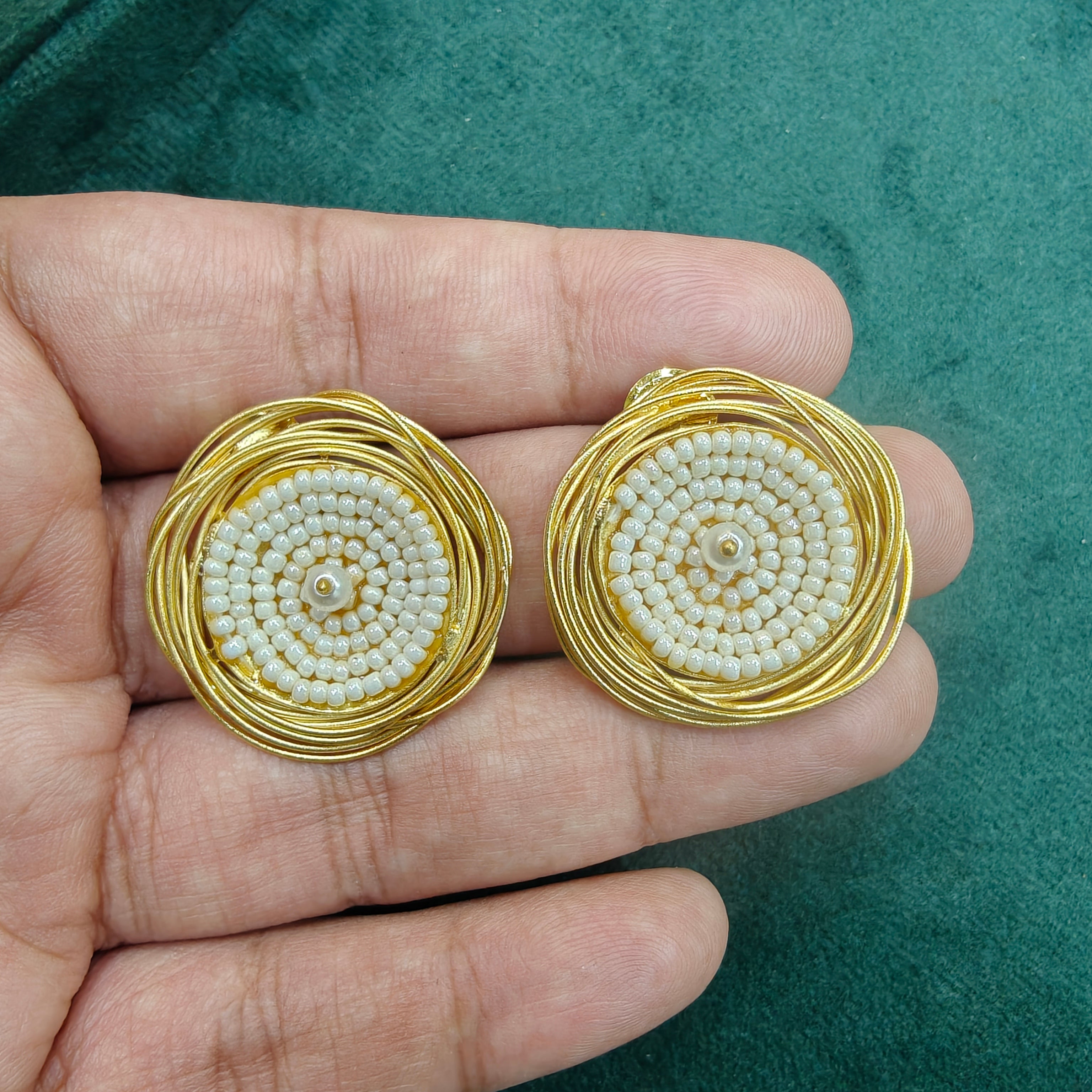 Handcrafted Brass Pearl Studs