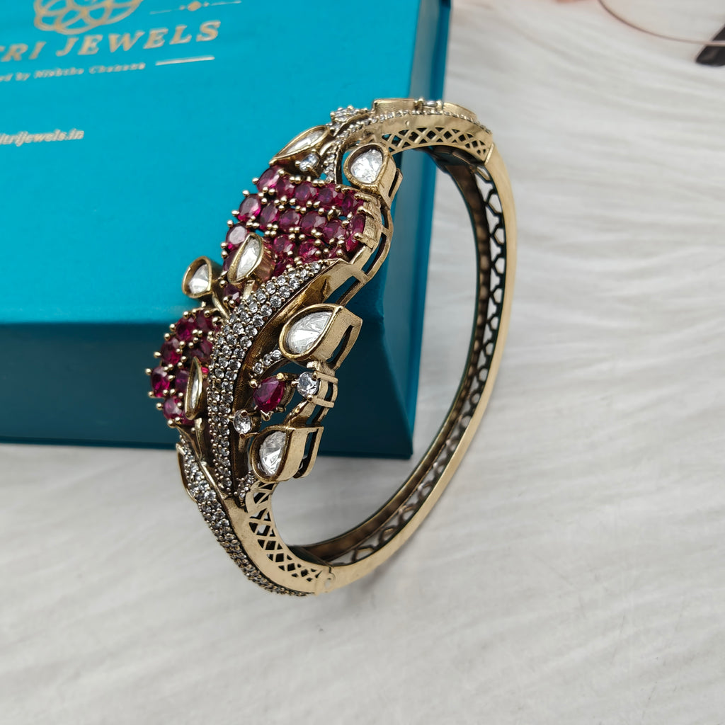 Akriti Pota Stone and Polki Openable Bracelet- Ruby