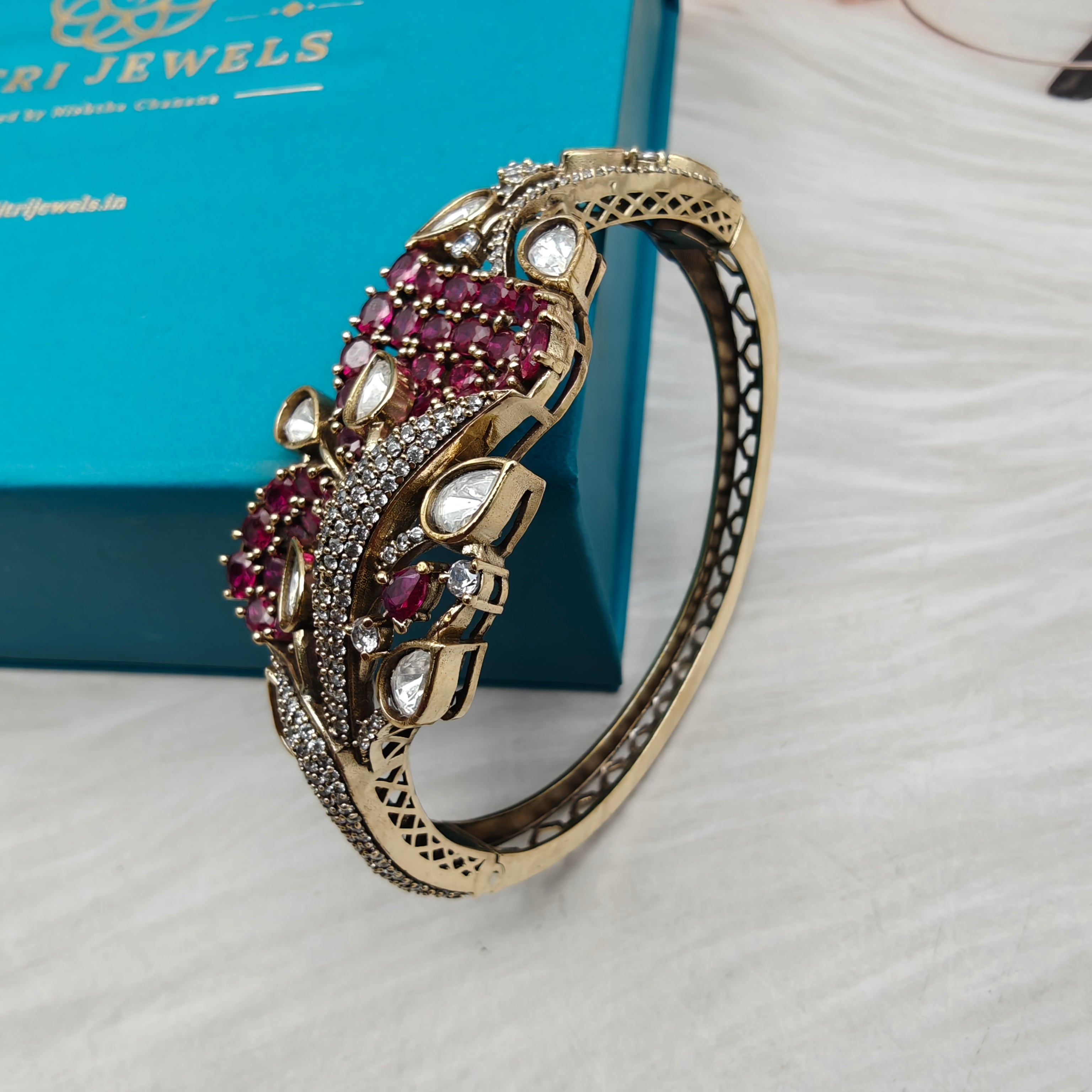 Akriti Pota Stone and Polki Openable Bracelet- Ruby