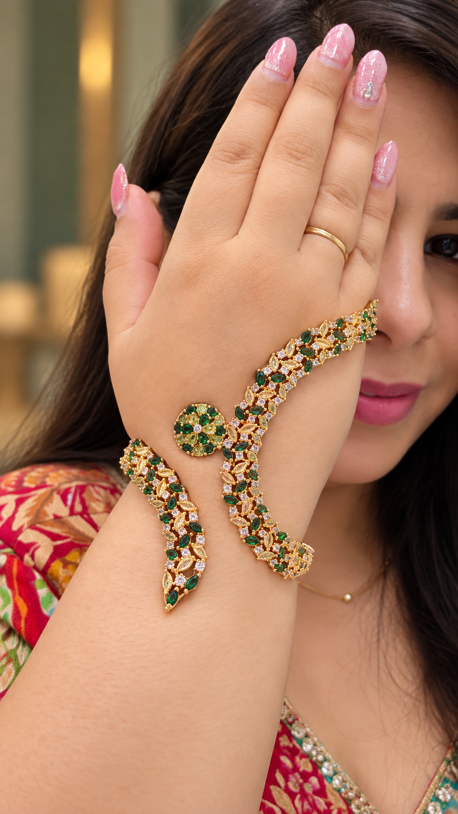 Zehra Hazoori Inspired Hand Harness - Yellow Green