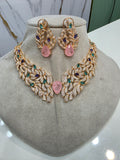 Srishti Premium Carat Plating Russian Doublet Necklace Set- Pink Multi