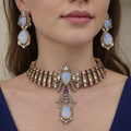 Mirza Opal and Moissanite Choker Set- White Ruby