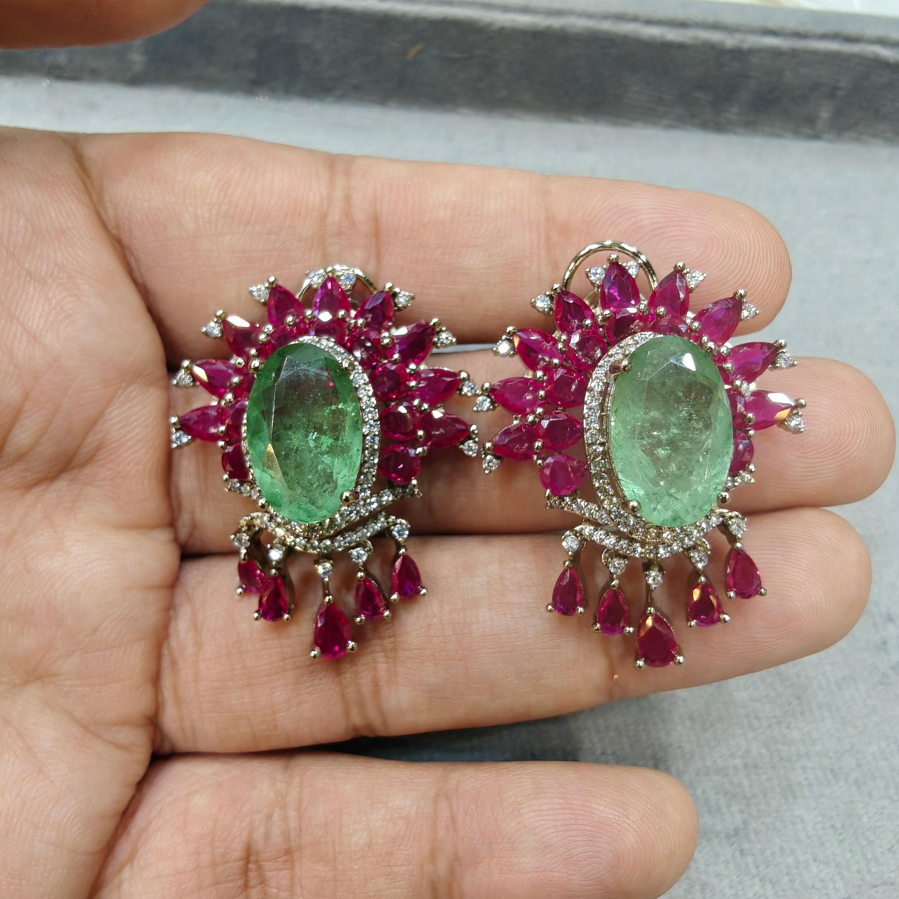 Tavira Doublet Statement Studs- Mint Ruby