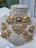 Ayesha Gajja Matte Gold Handcrafted Brass Choker Necklace Set- Multi