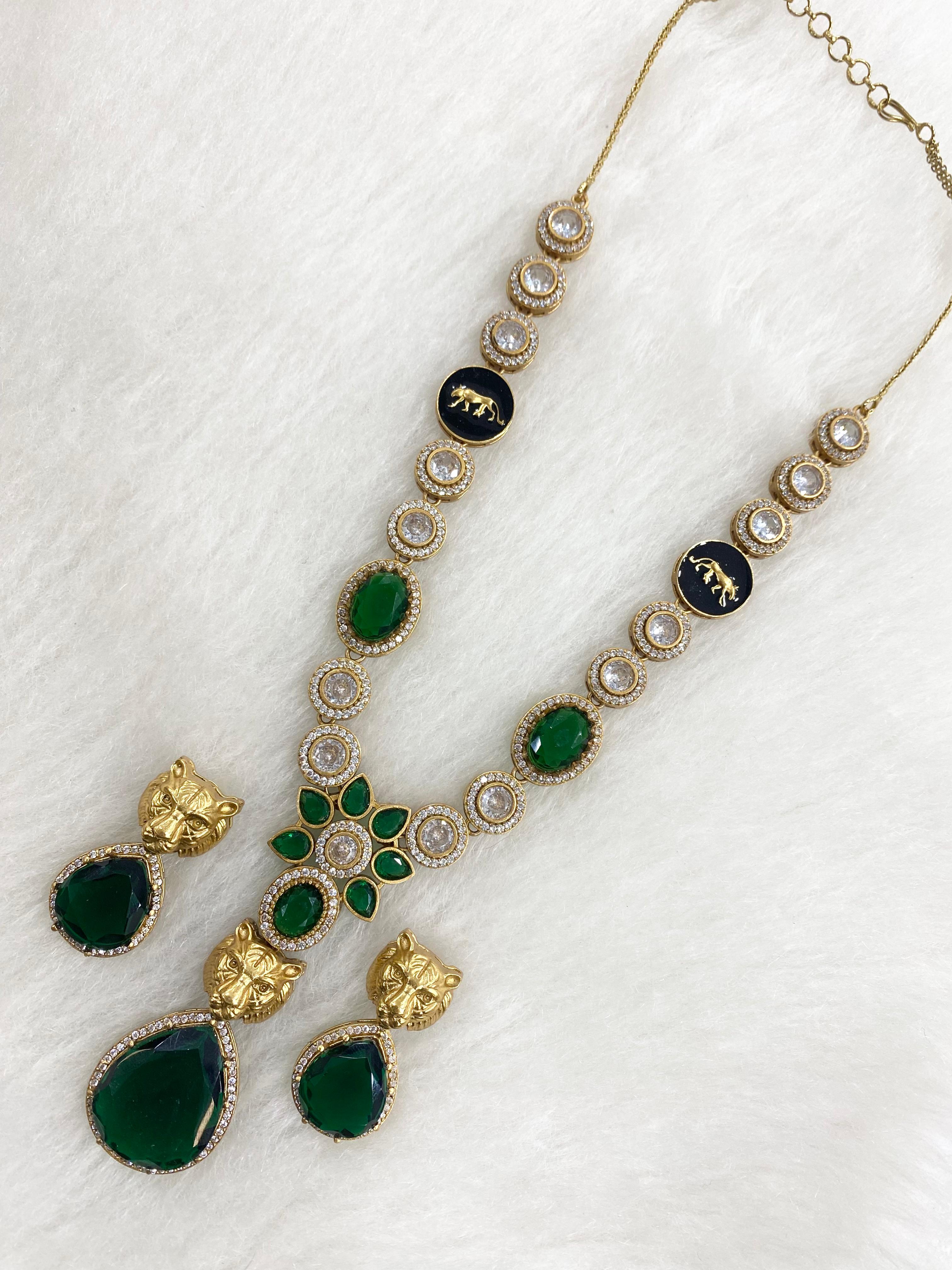 Sabyasachi Inspired Edah Necklace Set- Green
