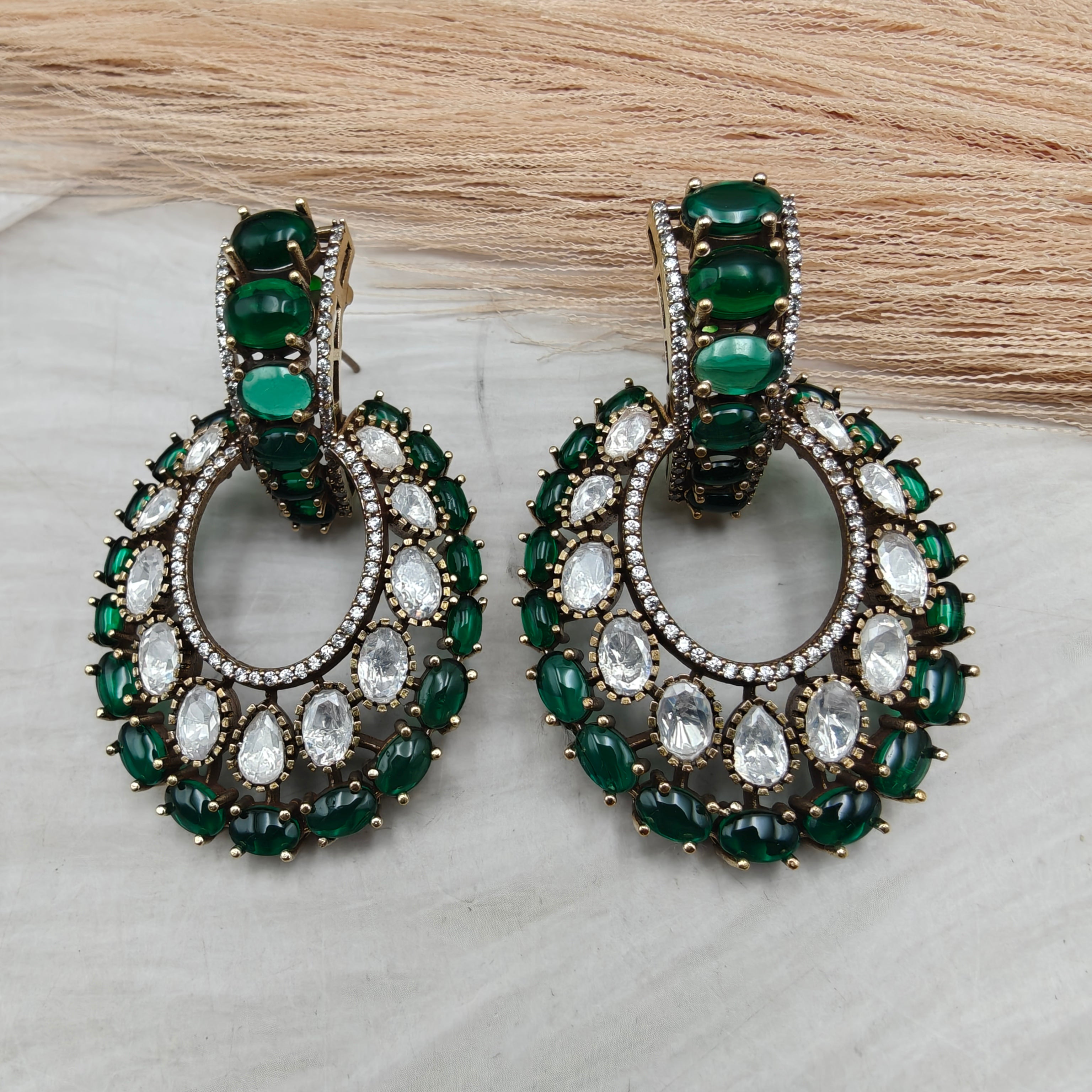 Simran Pota Stone and Uncut Polki Earrings- Green