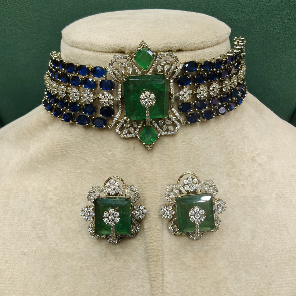 Tisha Designer Choker Set- Blue Green