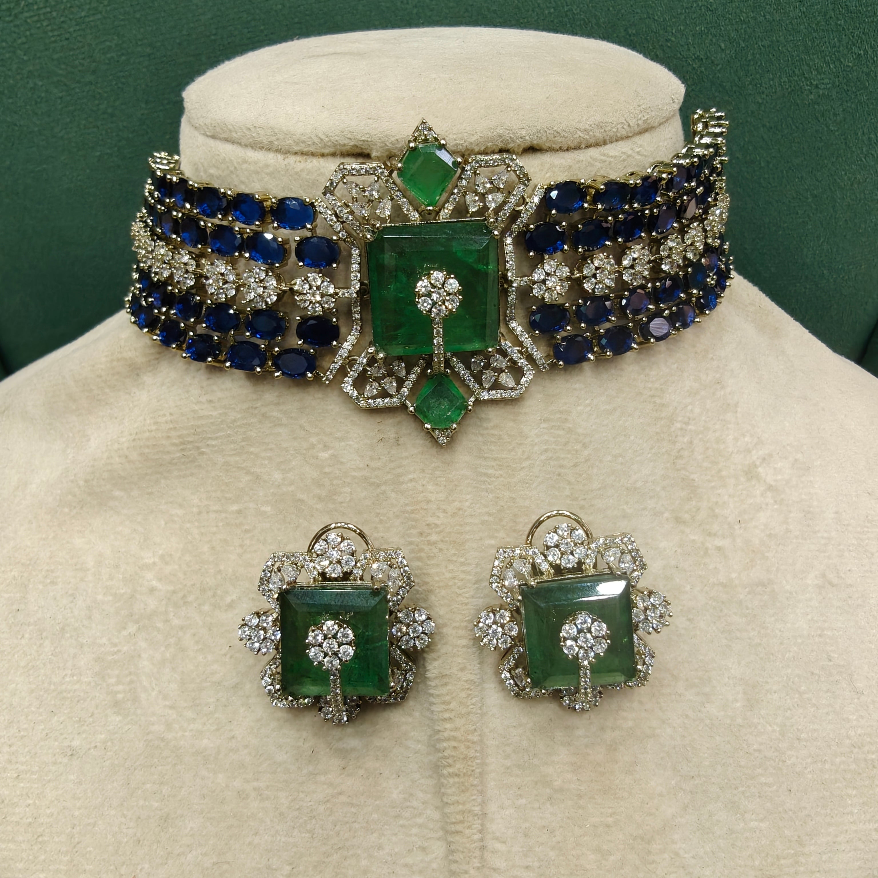Tisha Designer Choker Set- Blue Green