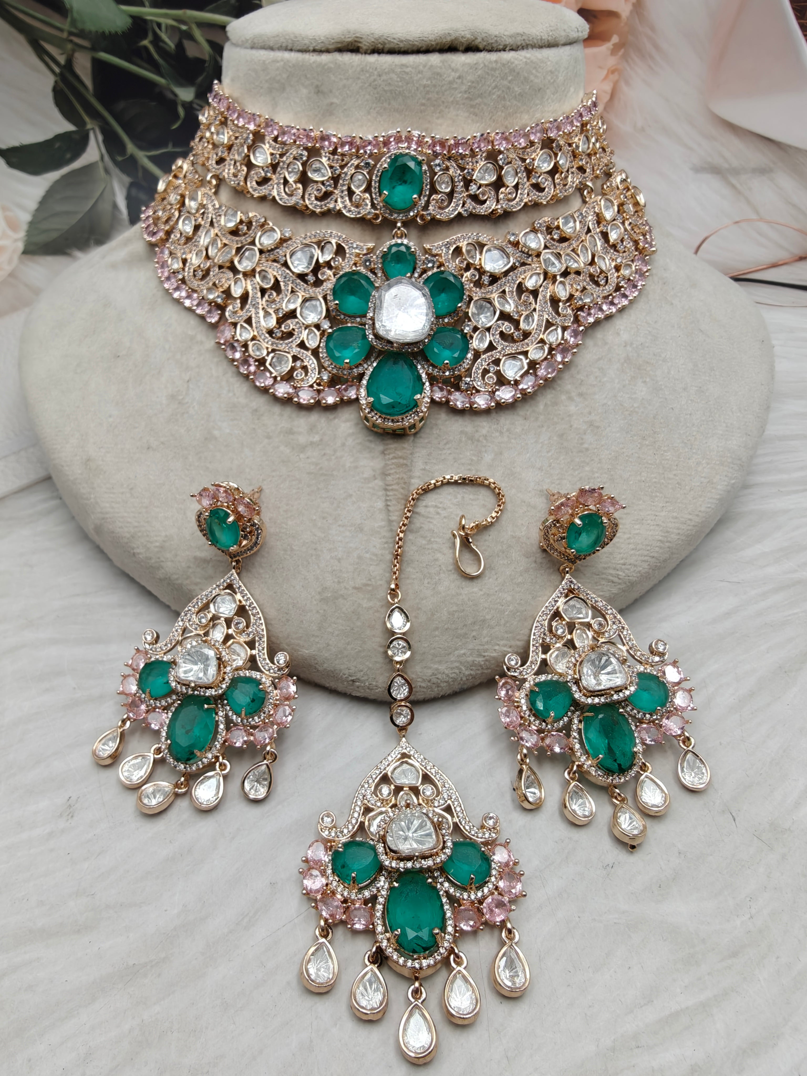 Rama Noor Moissanite Necklace Set with Mangtikka