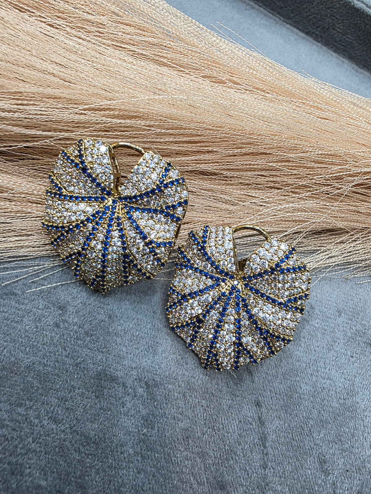Cluster Leaf Nano Setting CZ Statement Studs - White Blue