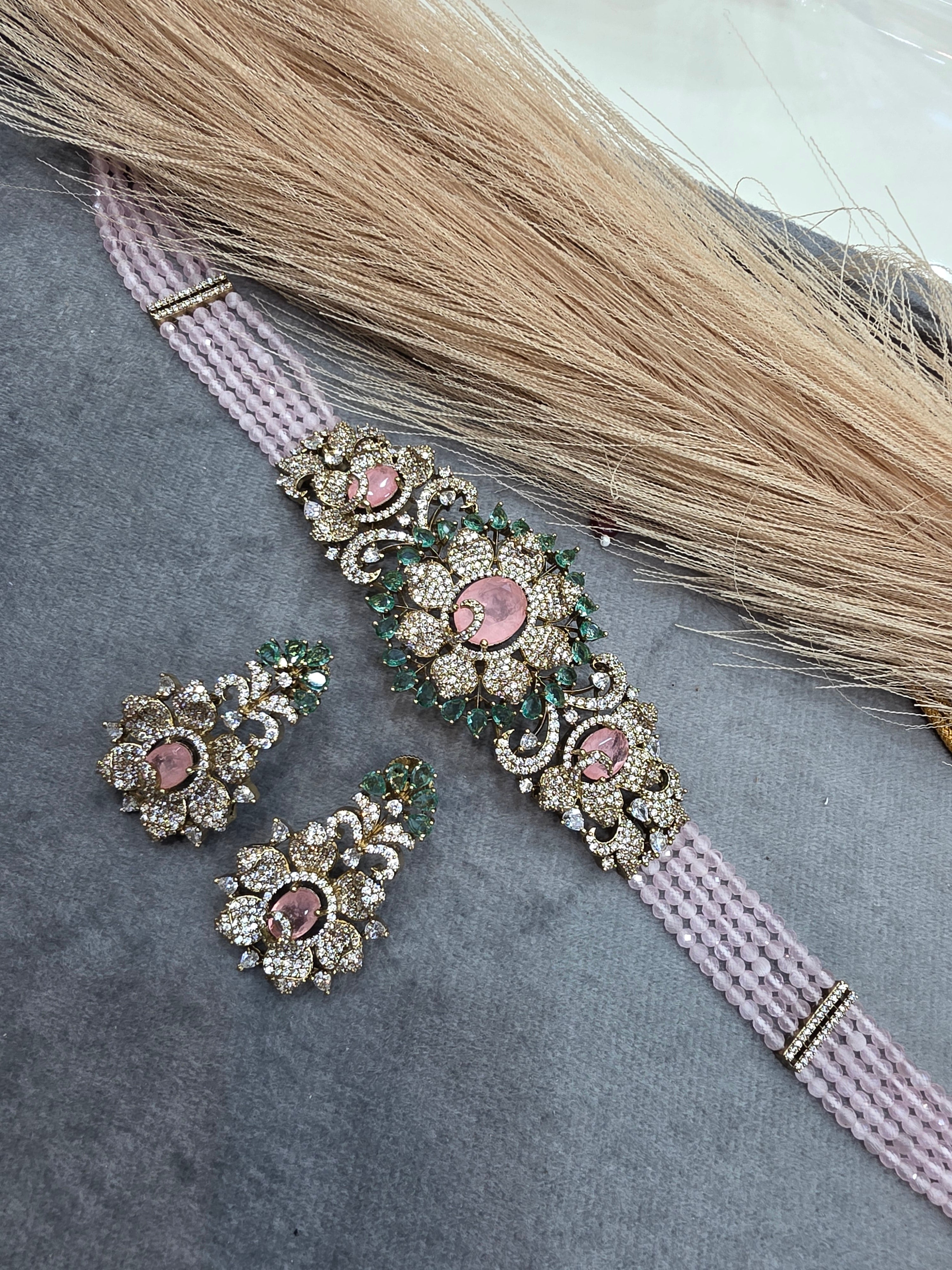 Aarfa Doublet and Hydro Choker Set- Pink and Aqua Blue