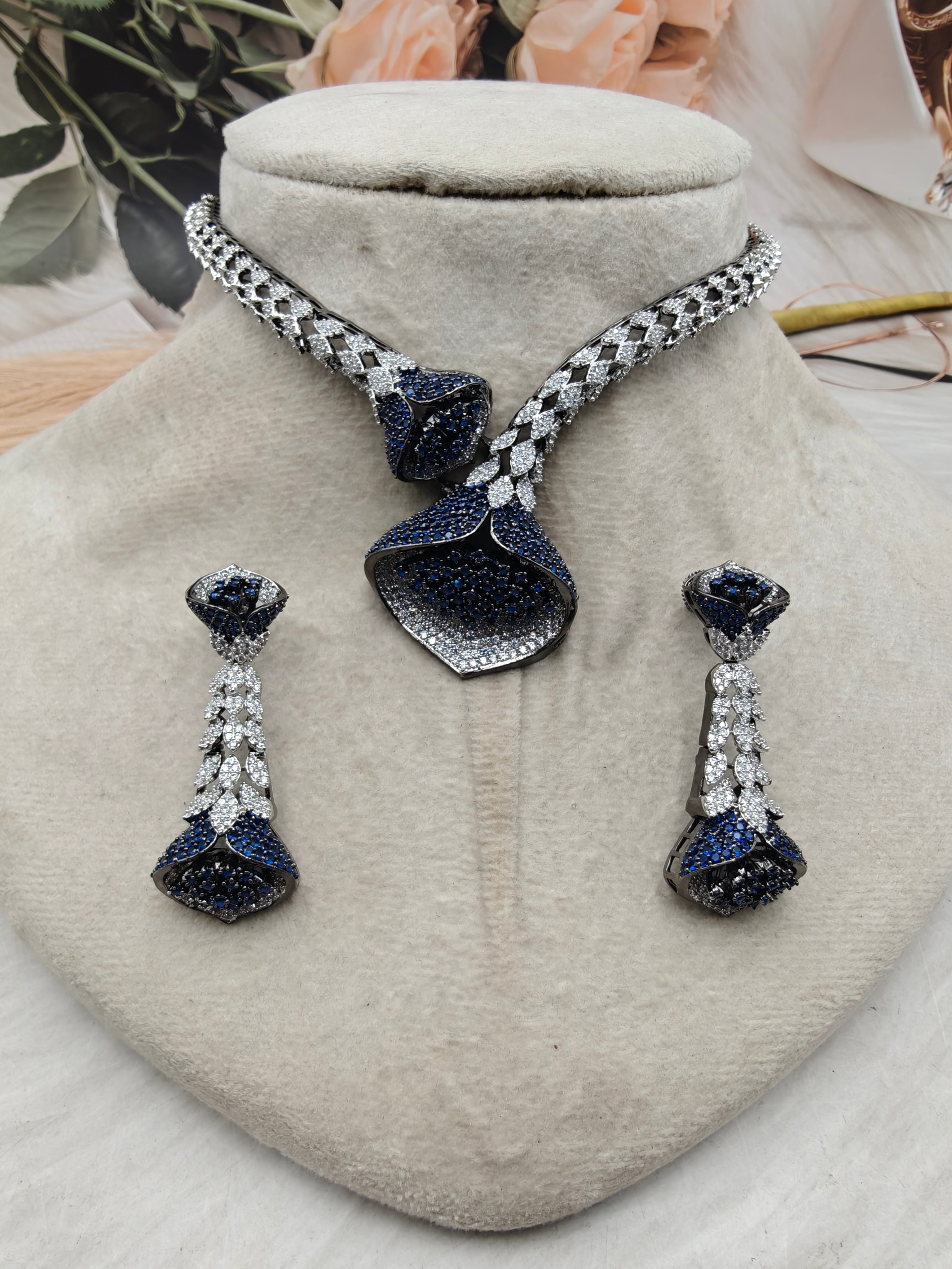 Marina Invisible Setting AD Celebrity Inspired Statment Hasli Set- Blue