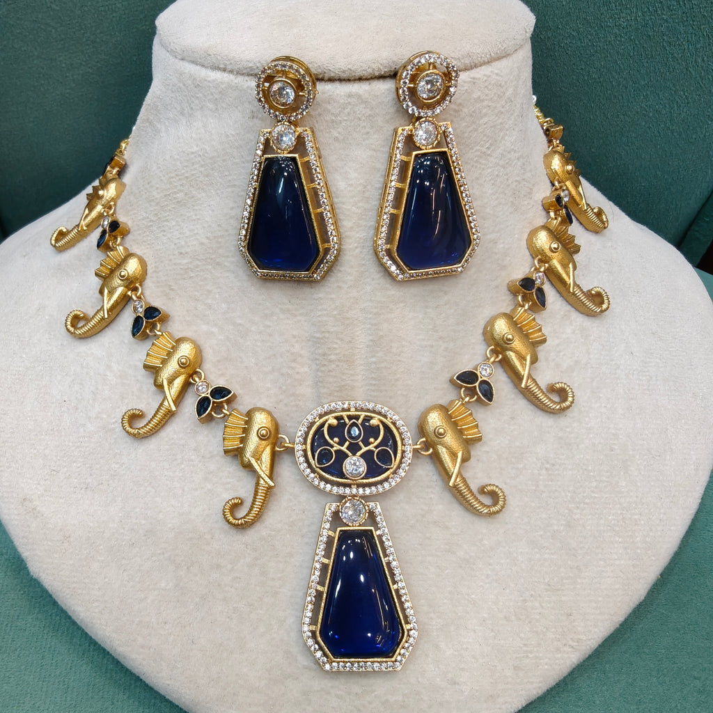 Gajraj Holdali Necklace Set- Blue