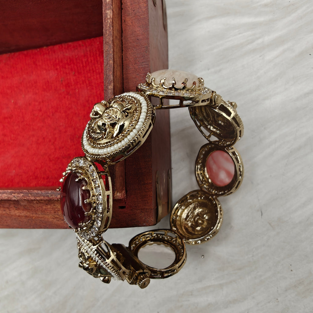 Bagh Sabyasachi Inspired Natural Gemstone Openable Bangle - Maroon Multi