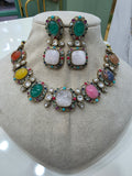 Meherza Quartz Doublet Sabya Inspired Choker Necklace Set- Rose Quartz Multi