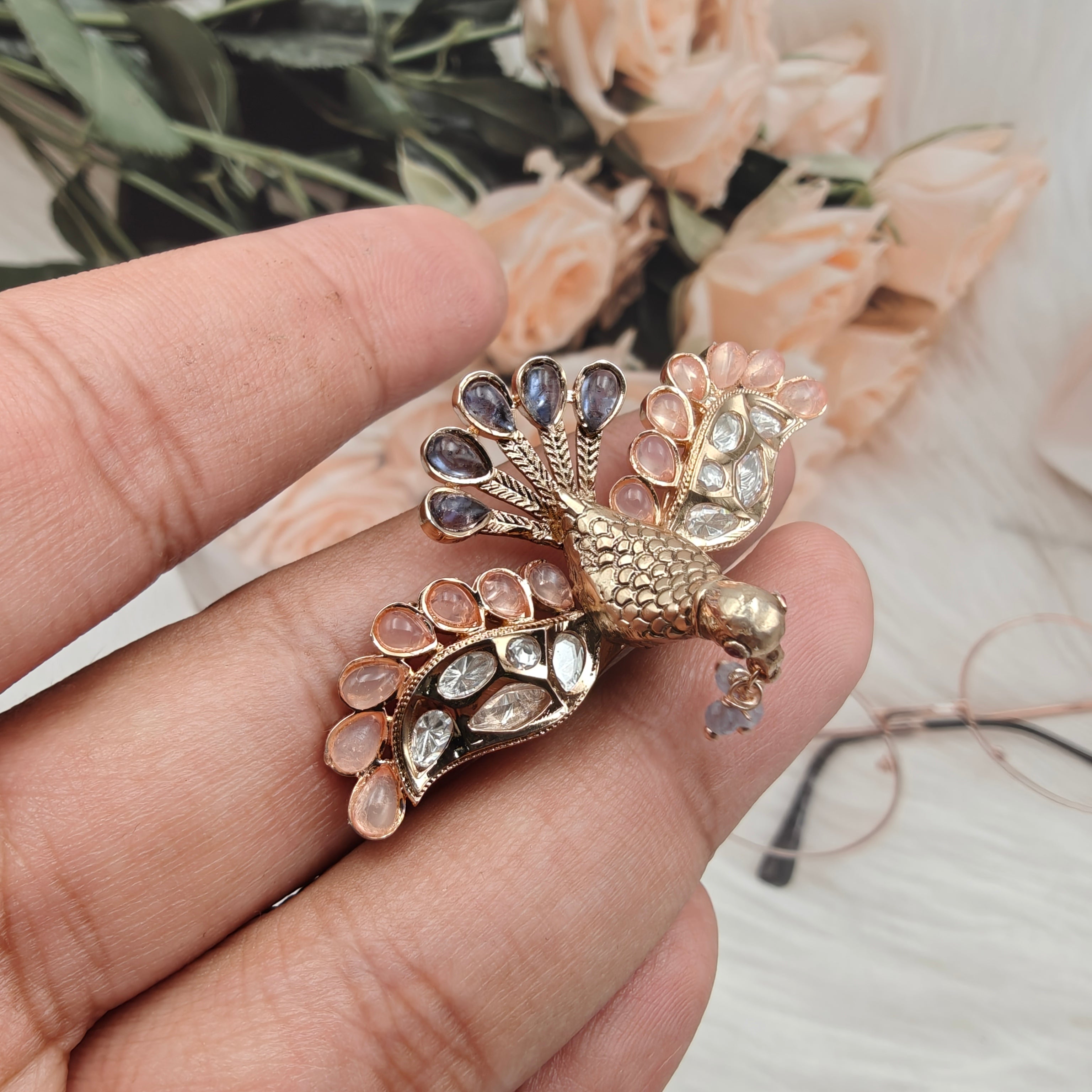 Bird Moissanite Adjustable Ring- Purple Peach