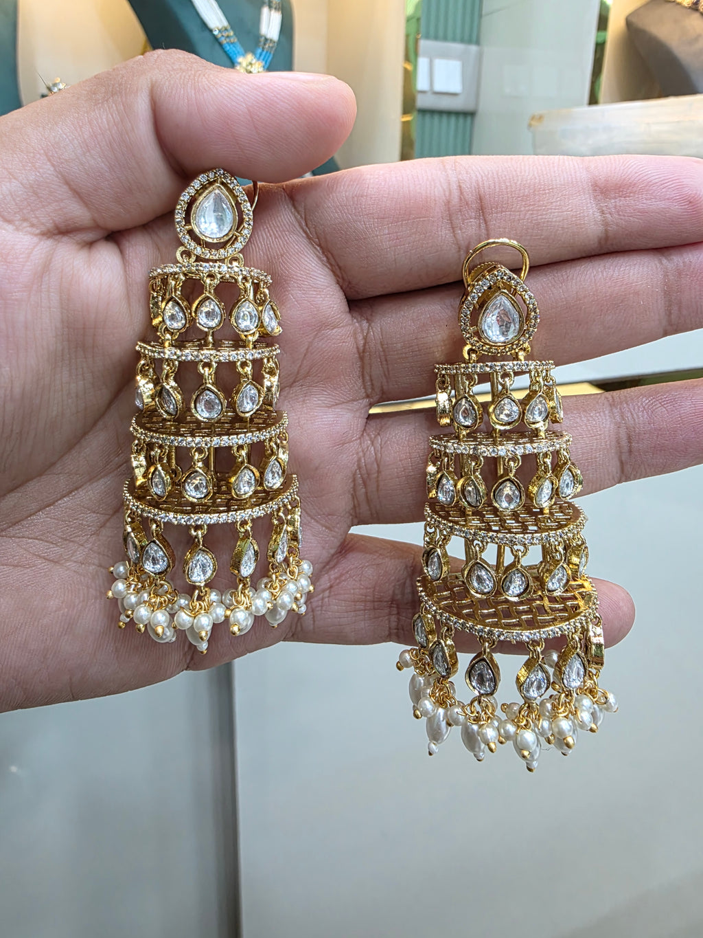 Roohani Jhoomar Earrings- White