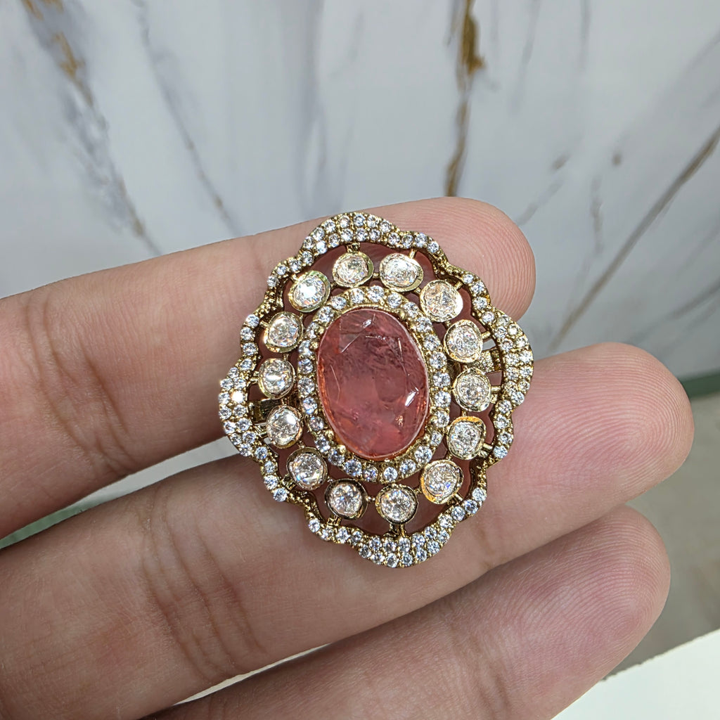 Elara LB Moissanite Adjustable Ring- Coral Peach