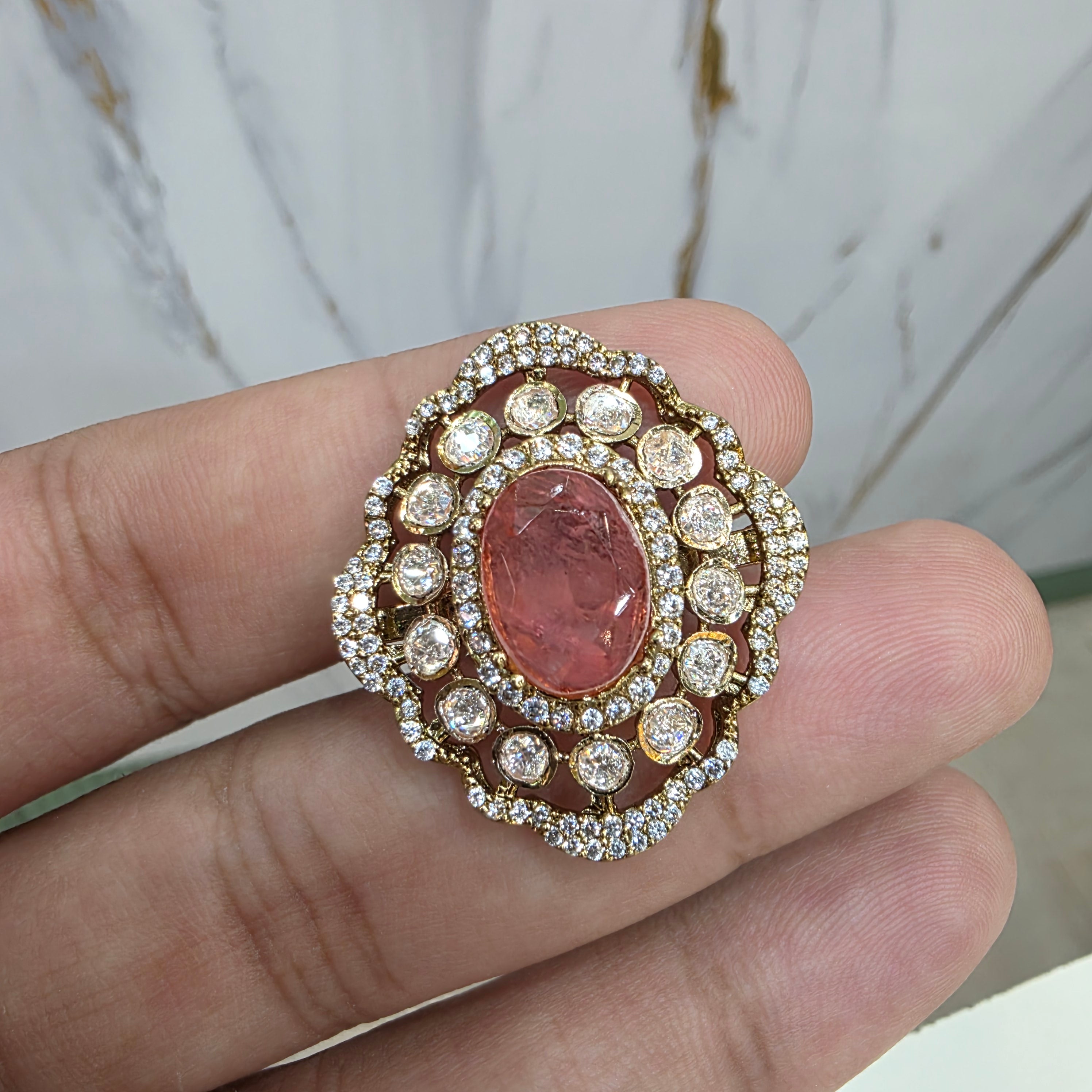 Elara LB Moissanite Adjustable Ring- Coral Peach