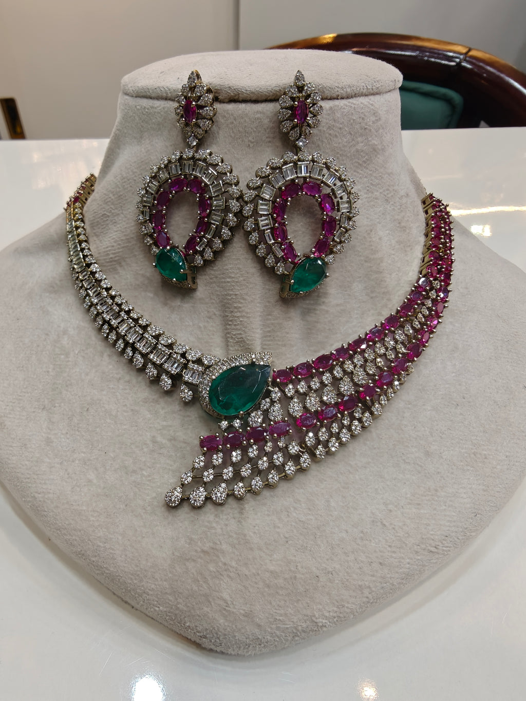 Avinoor AD and Doublet Designer concept Necklace Set- Ruby and Emerald