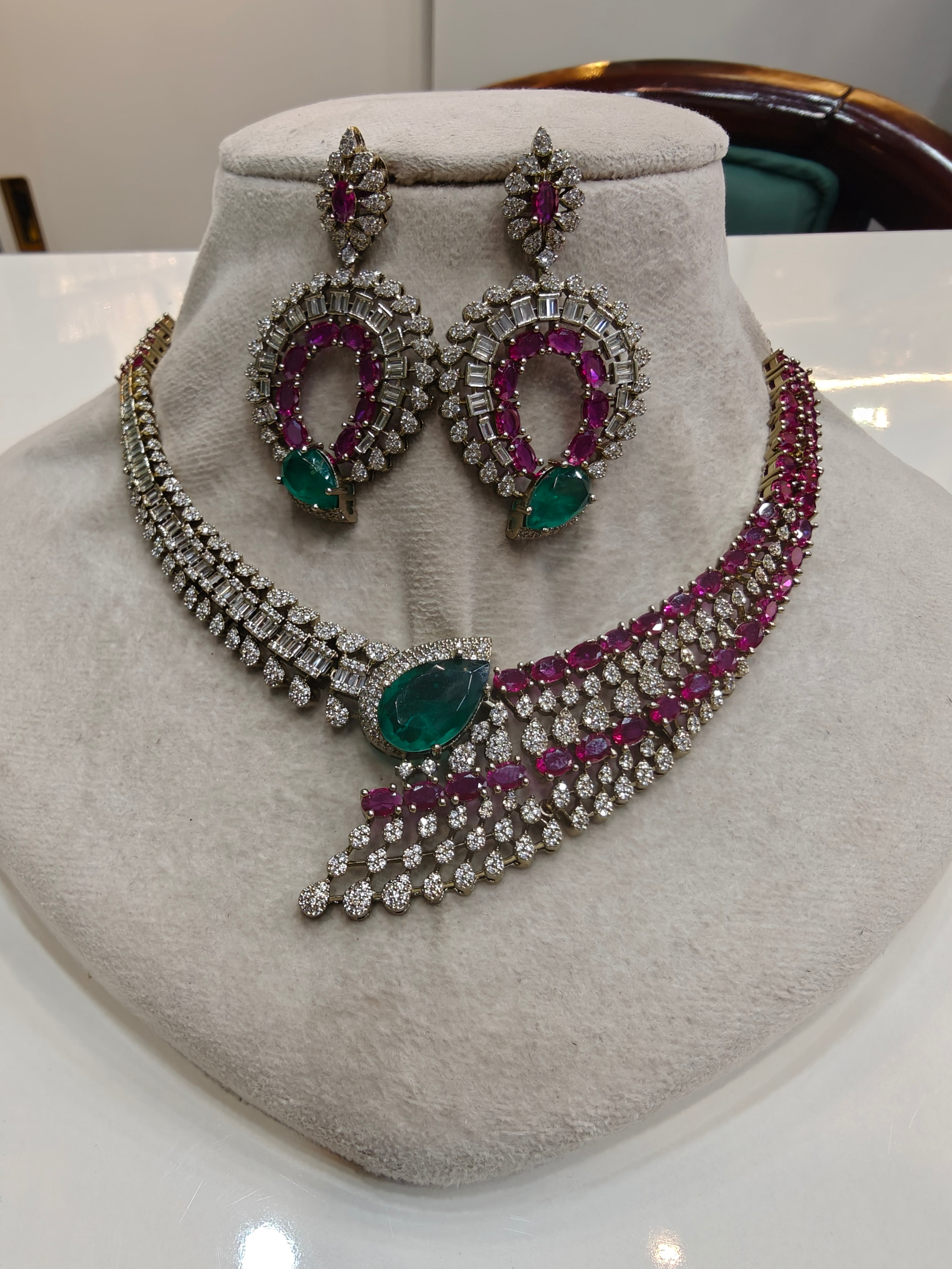 Avinoor AD and Doublet Designer concept Necklace Set- Ruby and Emerald