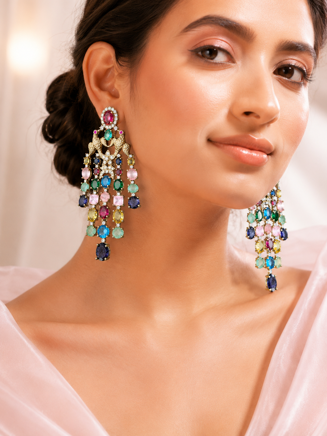 Vantara Koyal Statement Dangker Earrings- Ruby Multi
