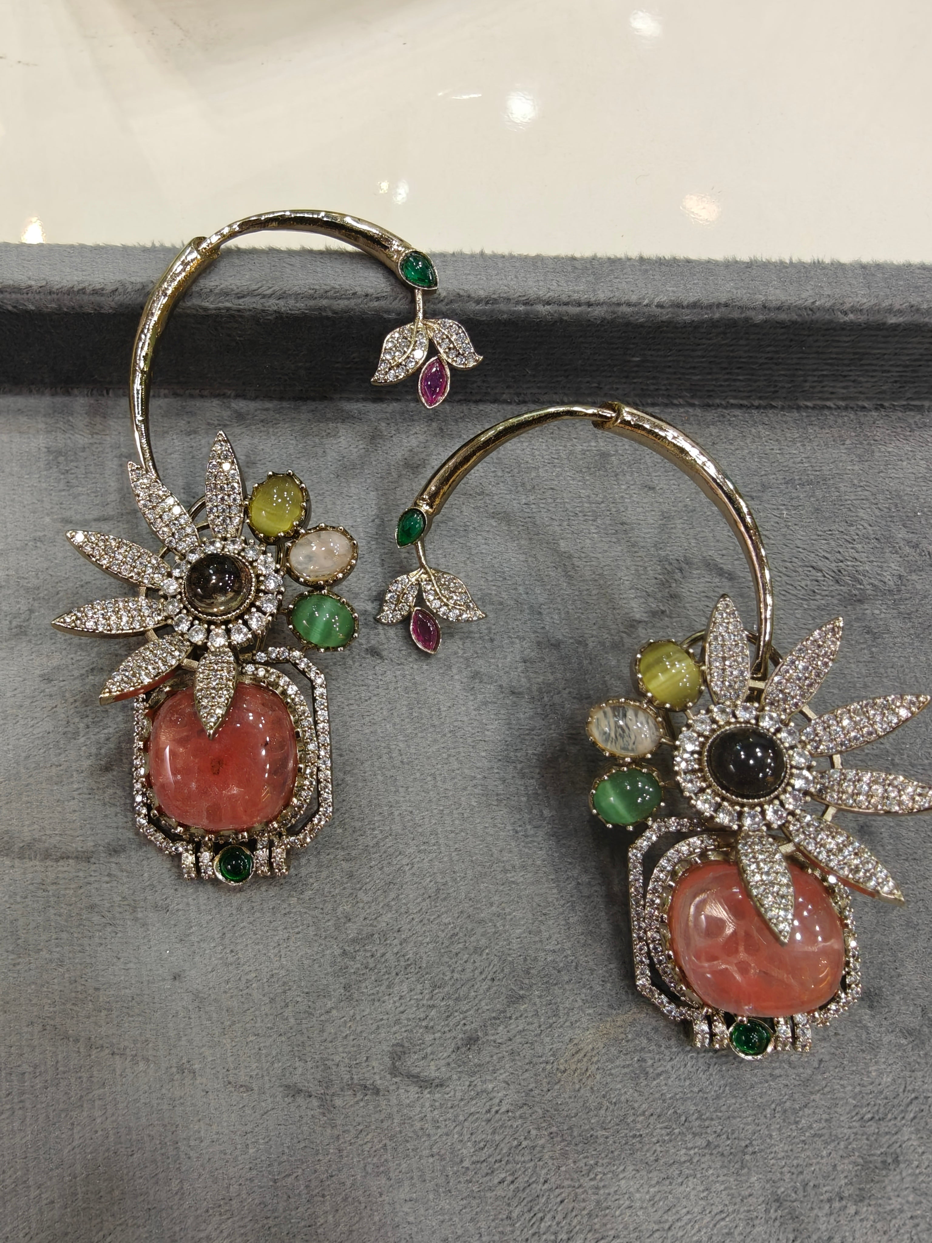Advisha Flower Gemstone Statement Earcuff- Coral Multi