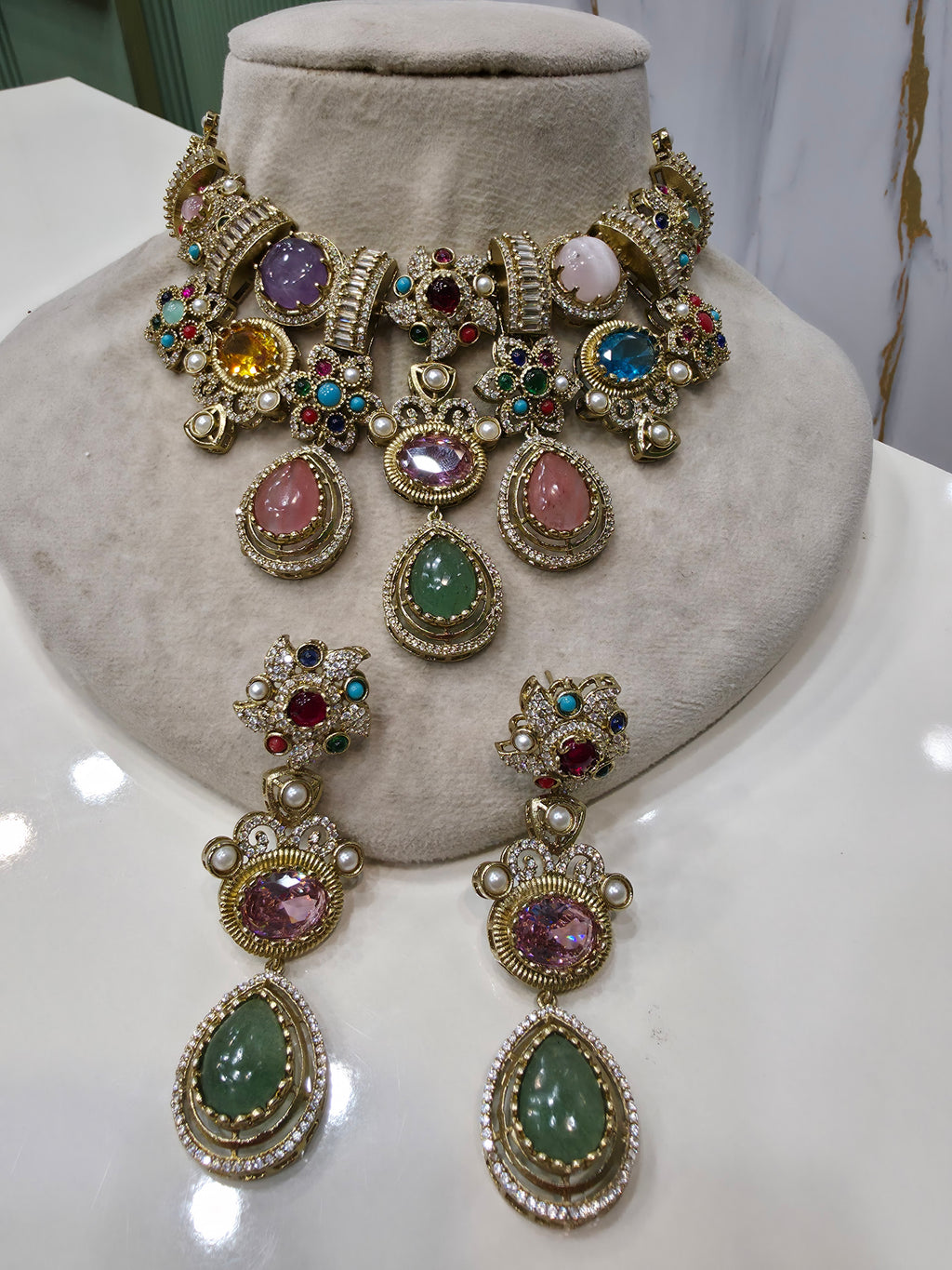 Sitara Sabya Inspired Necklace Set- Emerald Multi