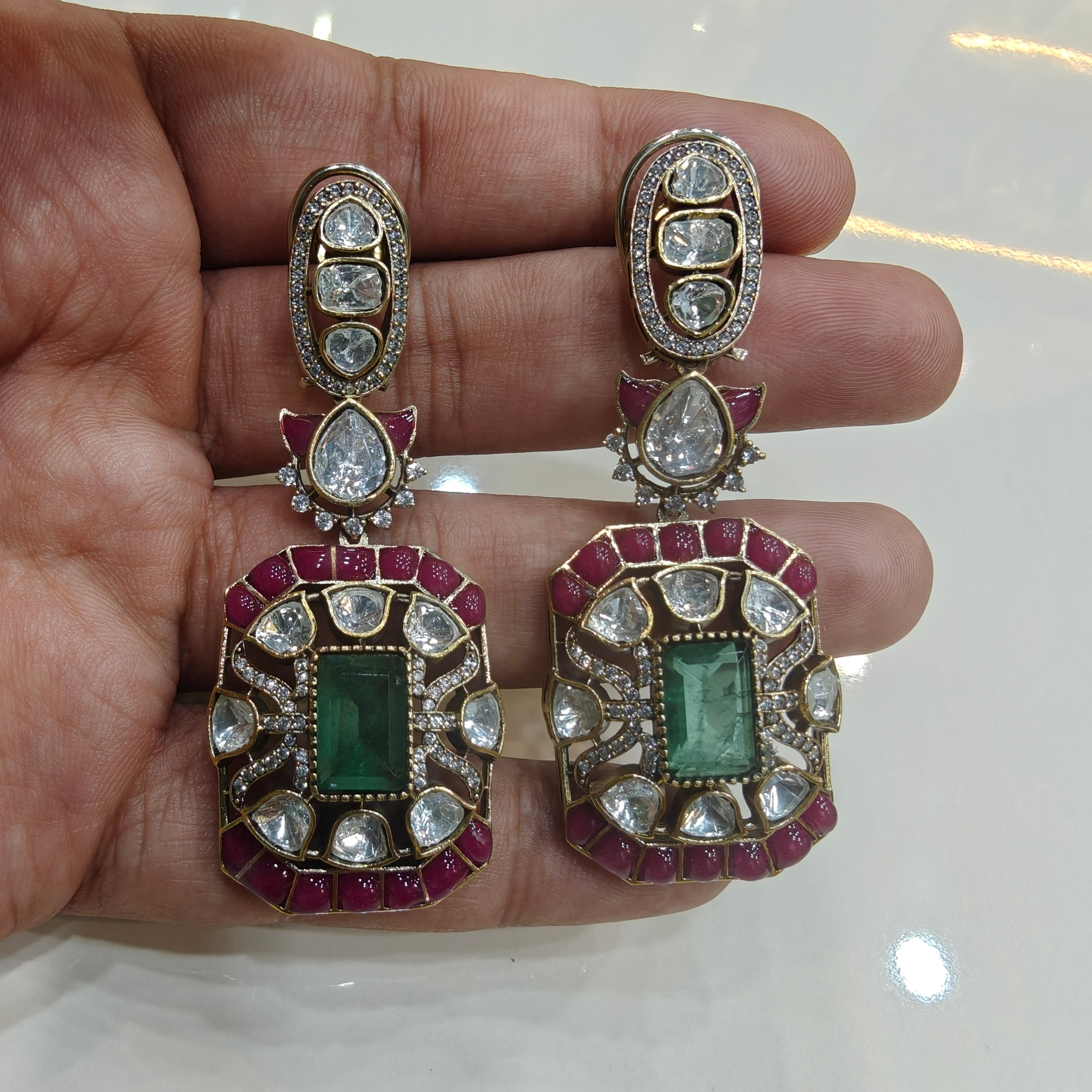 Sunakshi Doublet and Epoxy Earrings- Ruby and Mint