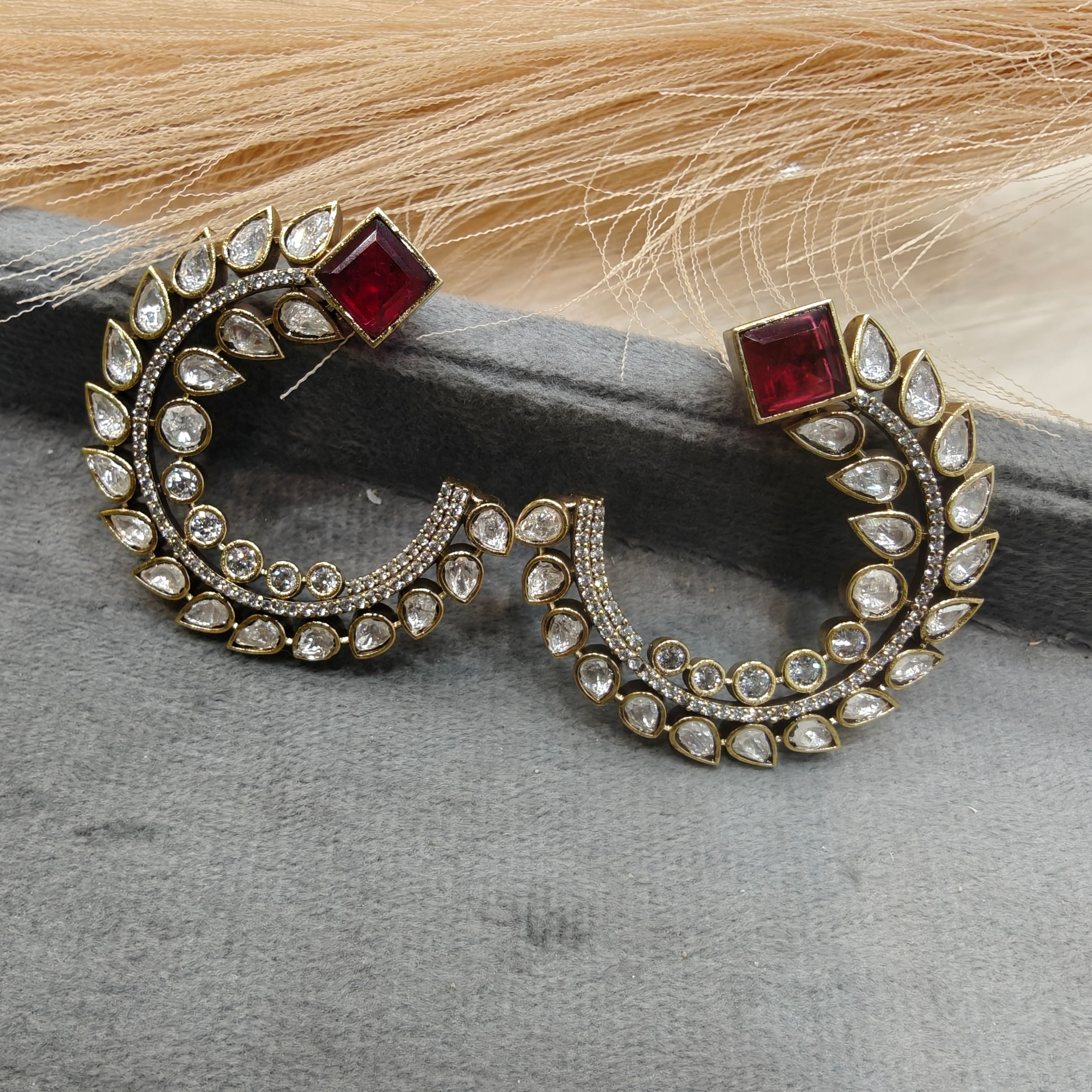 Nagma Half Hoop Doublet Earrings- Ruby Red