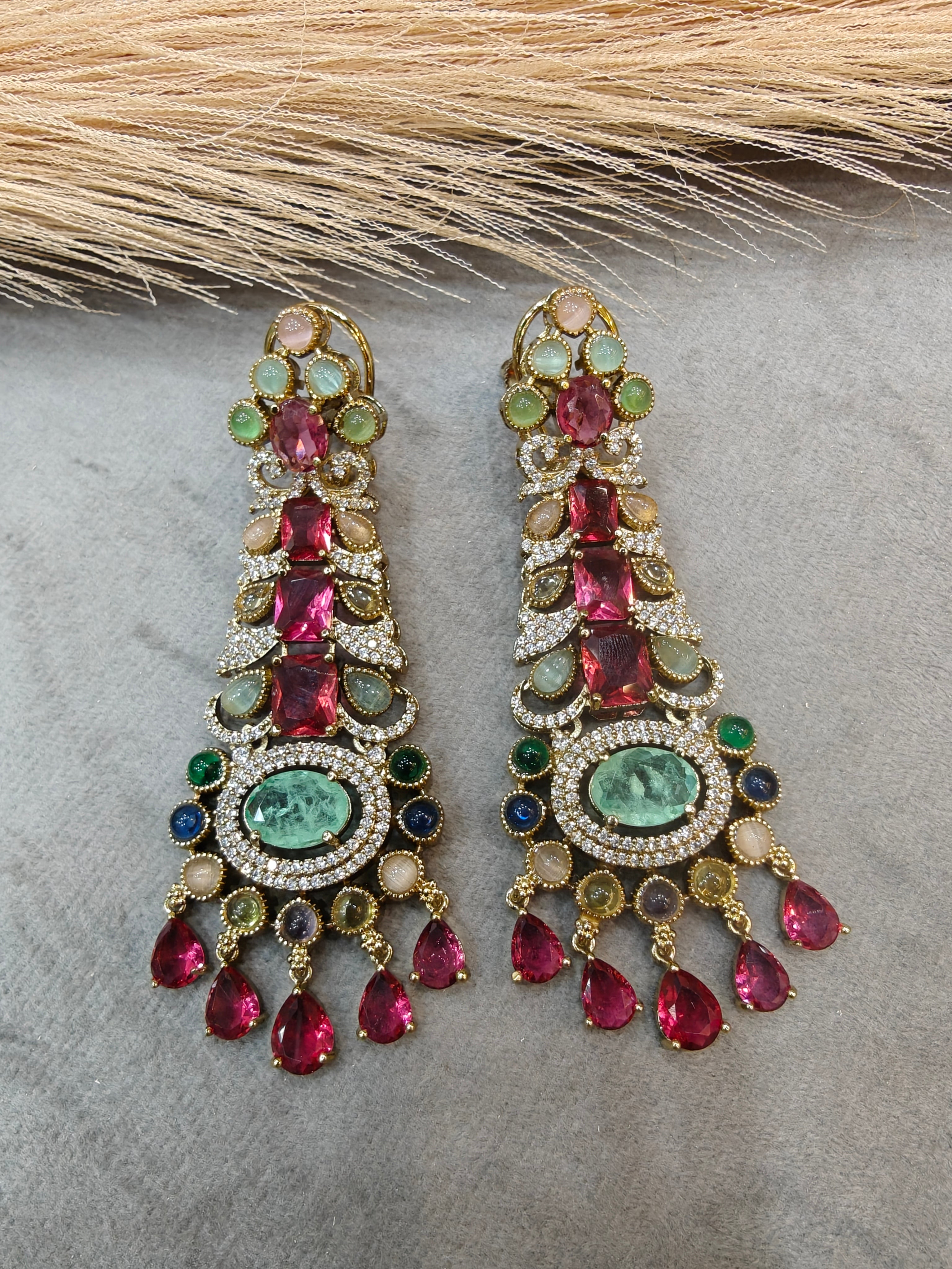 Natalia Sabya inspired Statement Doublet Earrings- Ruby Mint