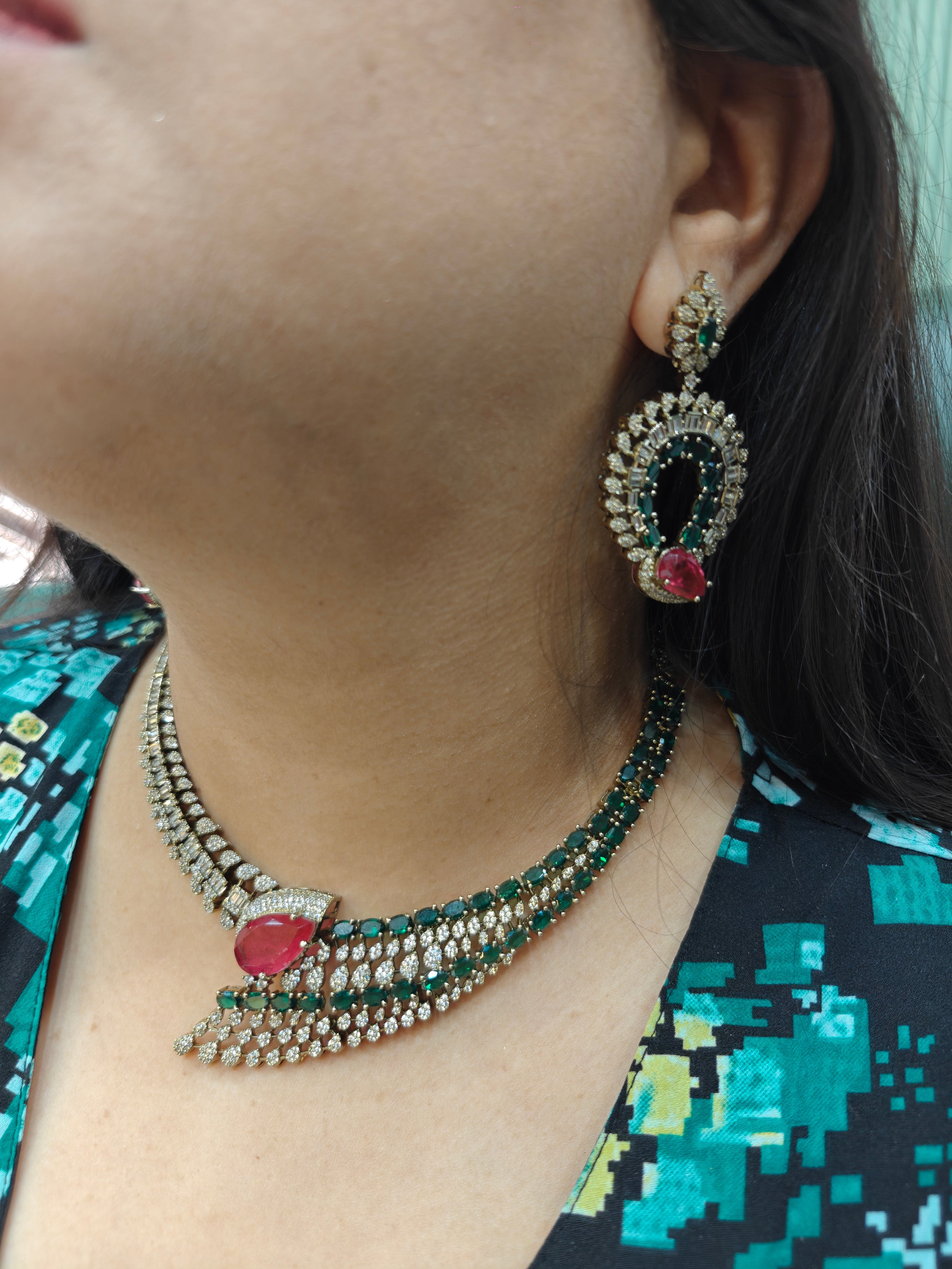 Avinoor AD and Doublet Designer concept Necklace Set- Green and Red