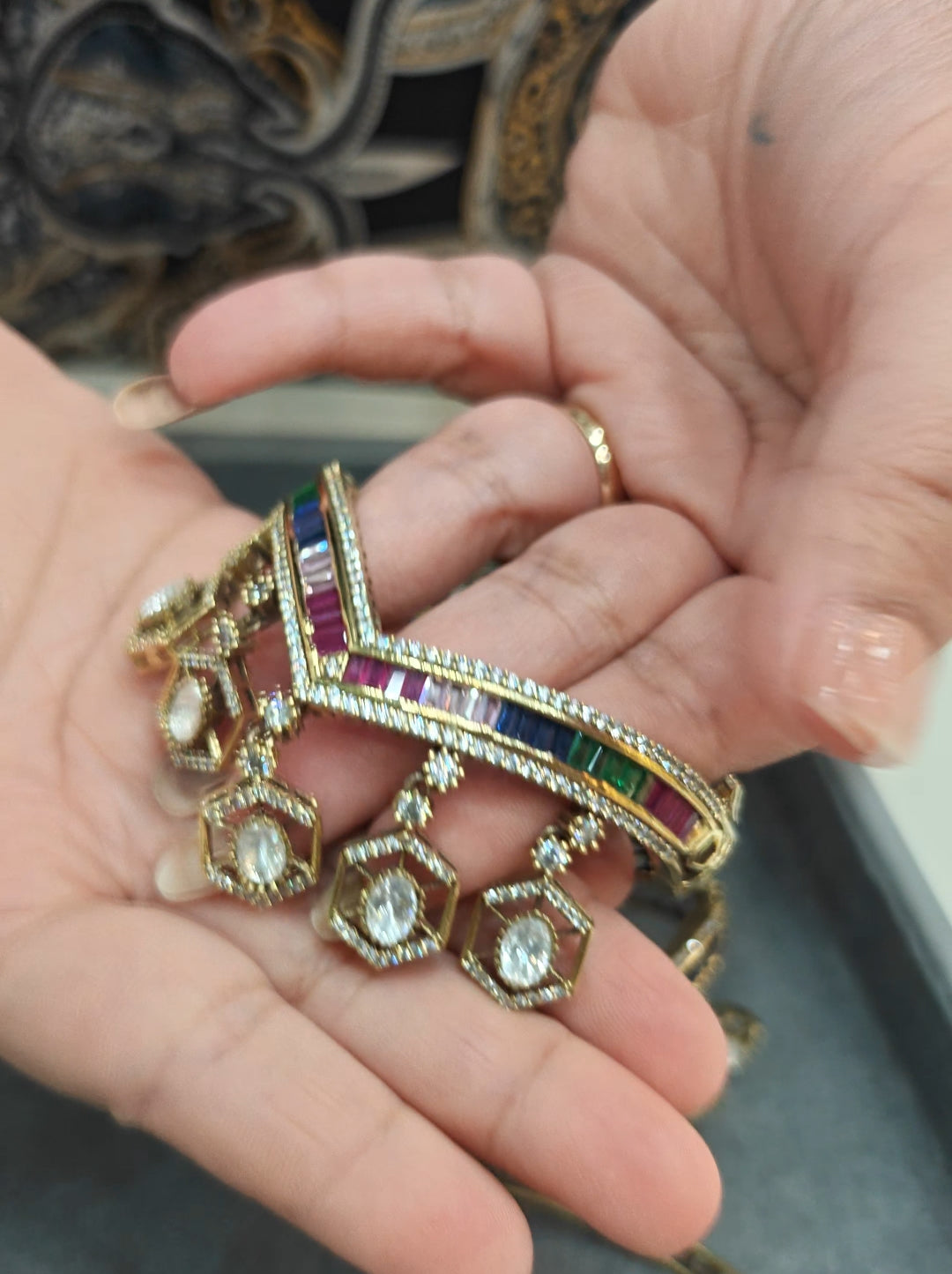 Kajal Baguette Polki Openable Bracelet- Multi