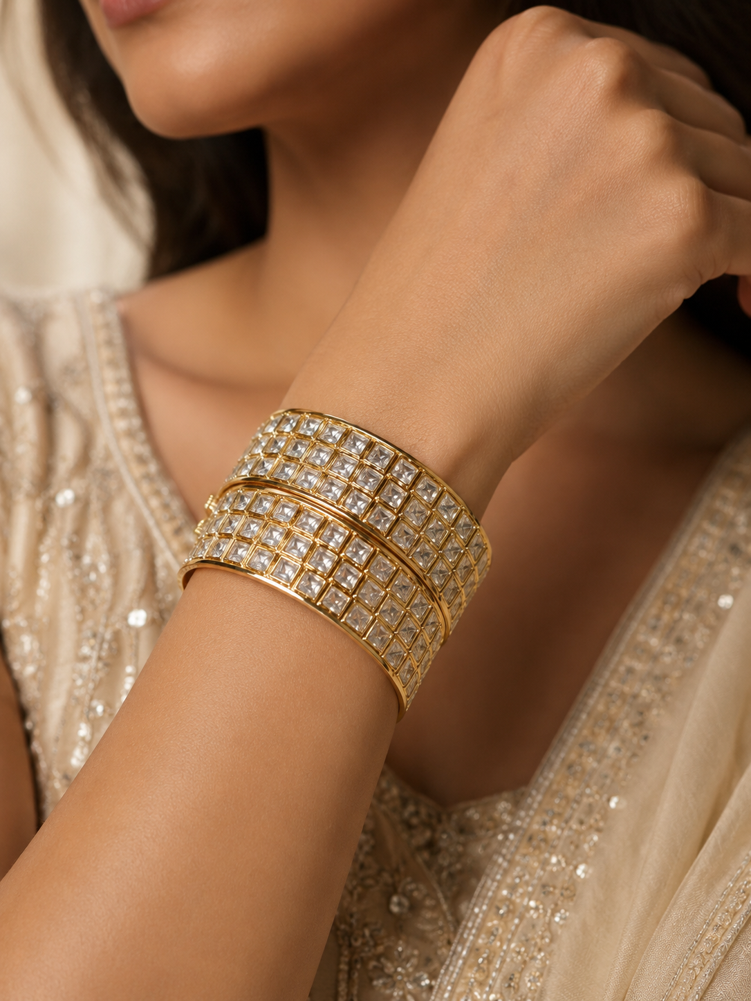 Roohaniyat Tyaani Kundan Gold Plated Openable Bangles