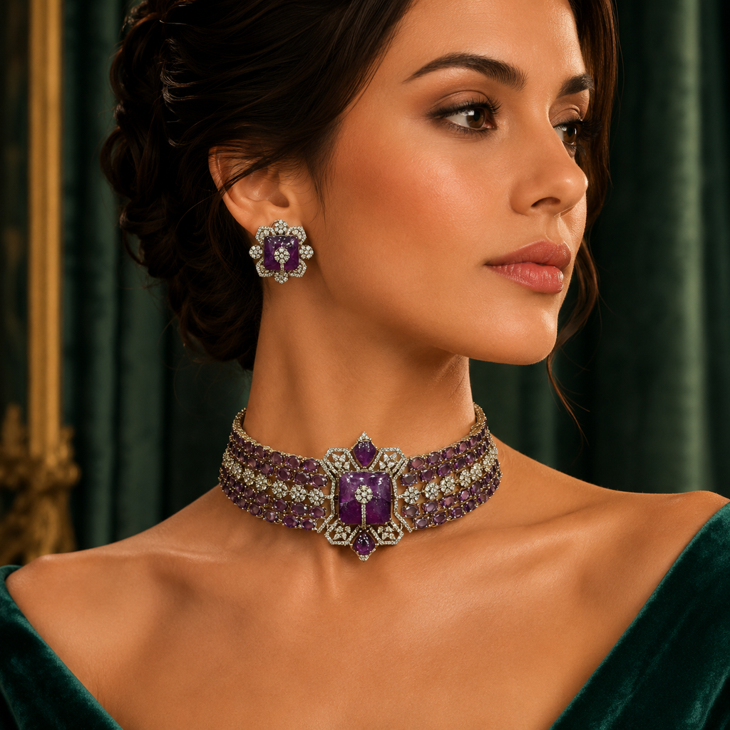 Tisha Designer Choker Set- Purple