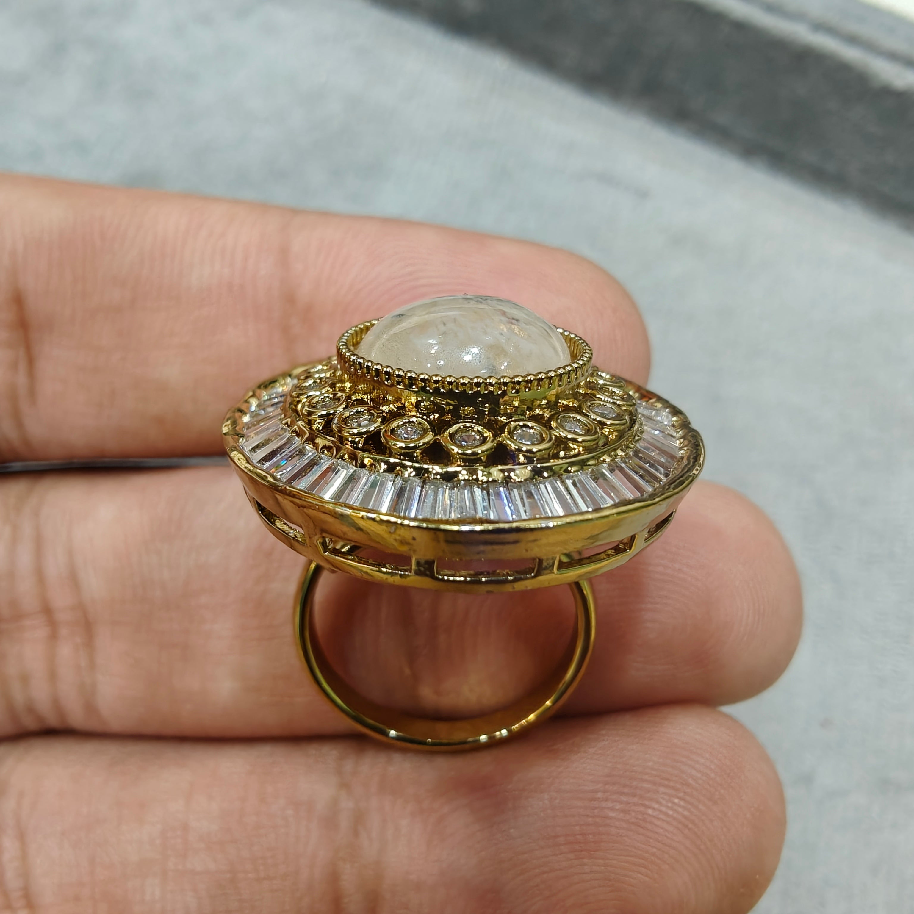 Chitara Sabya inspired Quartz Adjustable Ring- Beige