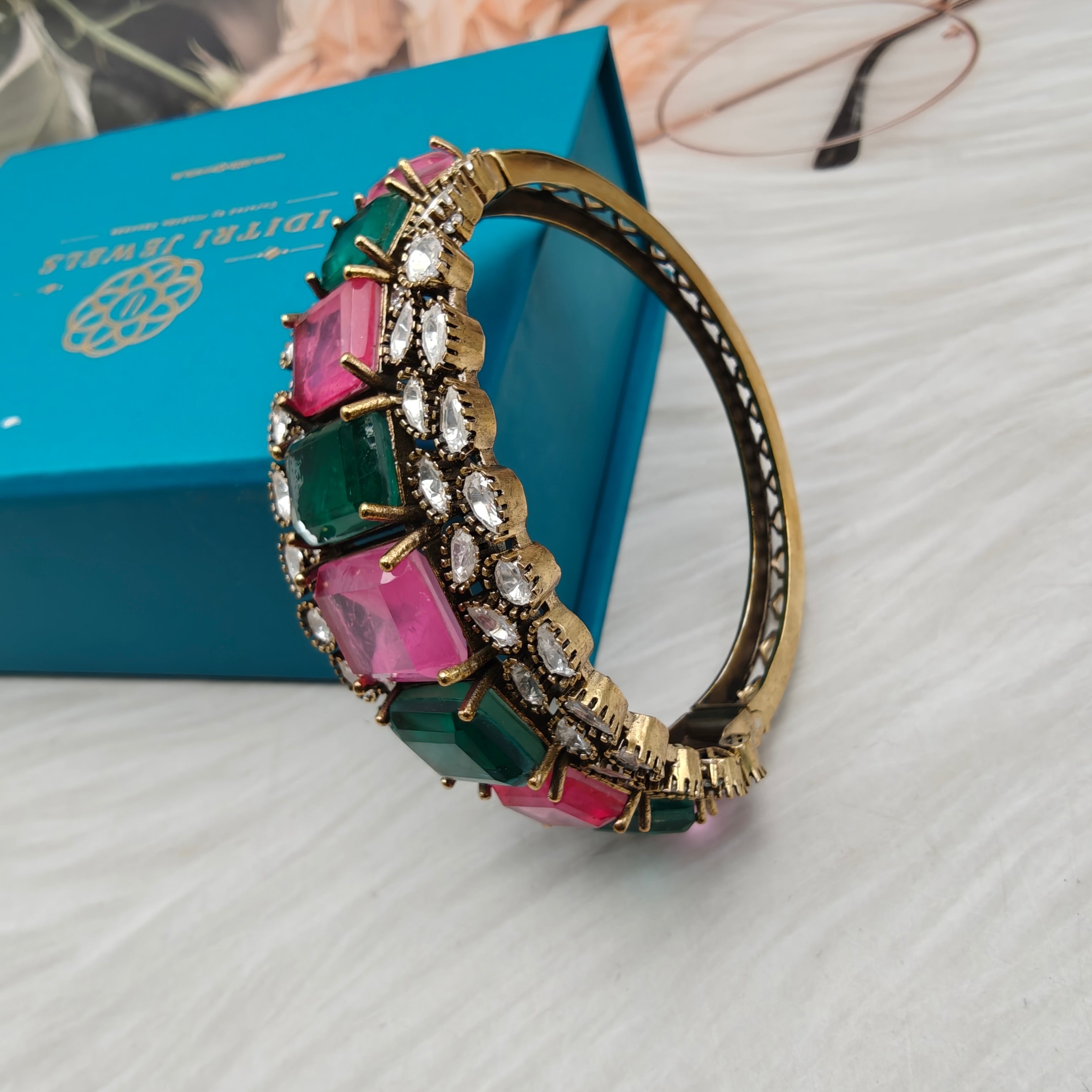 Kasturi Doublet Openable Bracelets - Pink n Rama Green