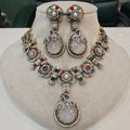 Manvika Sabya Inspired Navratan Necklace Set- Soft Pink/ Rose Quartz